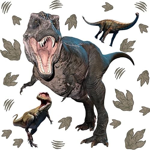 Miniatura 1 de Calcomanías de dinosaurio para paredes, calcomanías de pared de dinosaurios grandes, decoración de habitación para niños con 56 piezas de huellas y