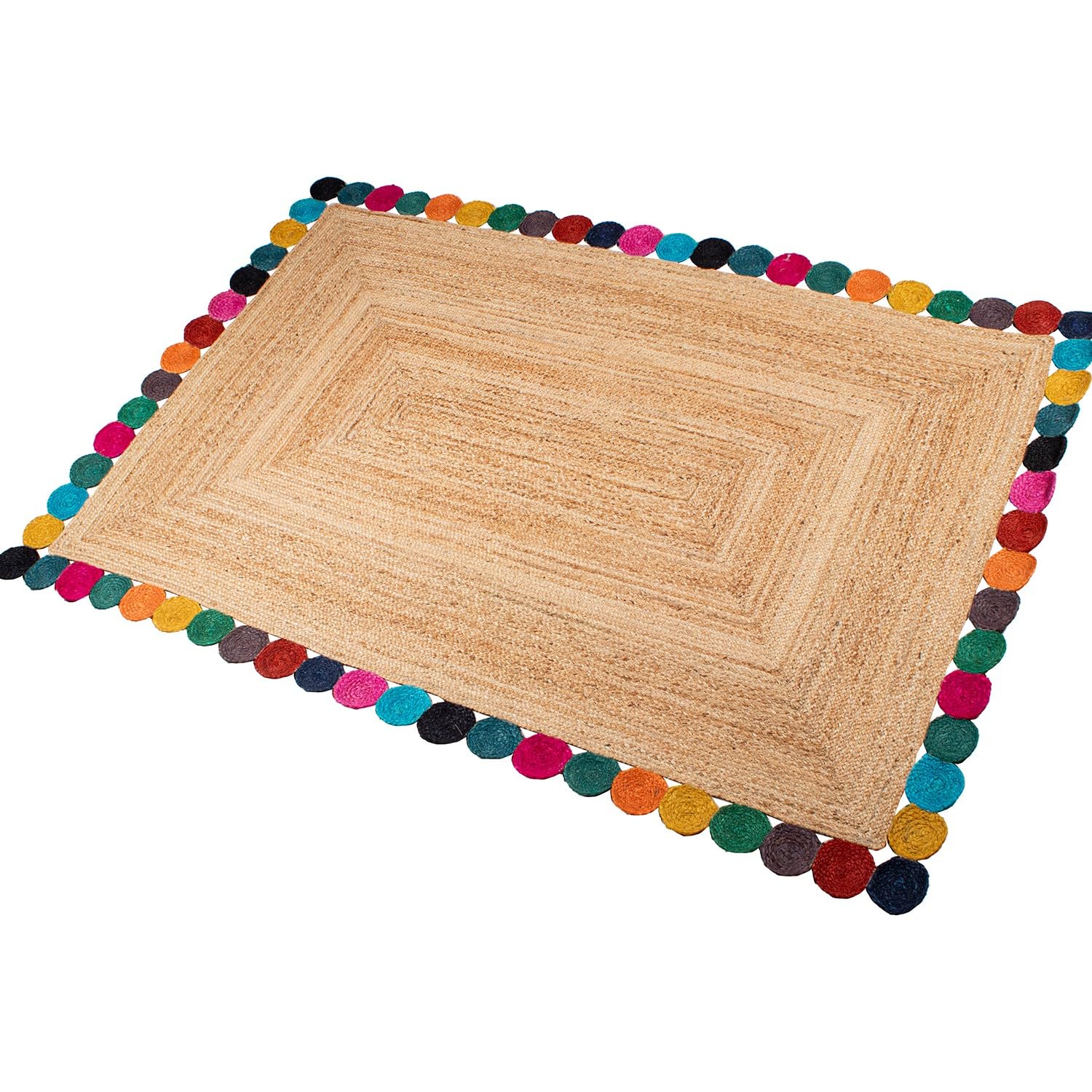Grand tapis de salon en jute naturelle tressée et bords arrondis DRW