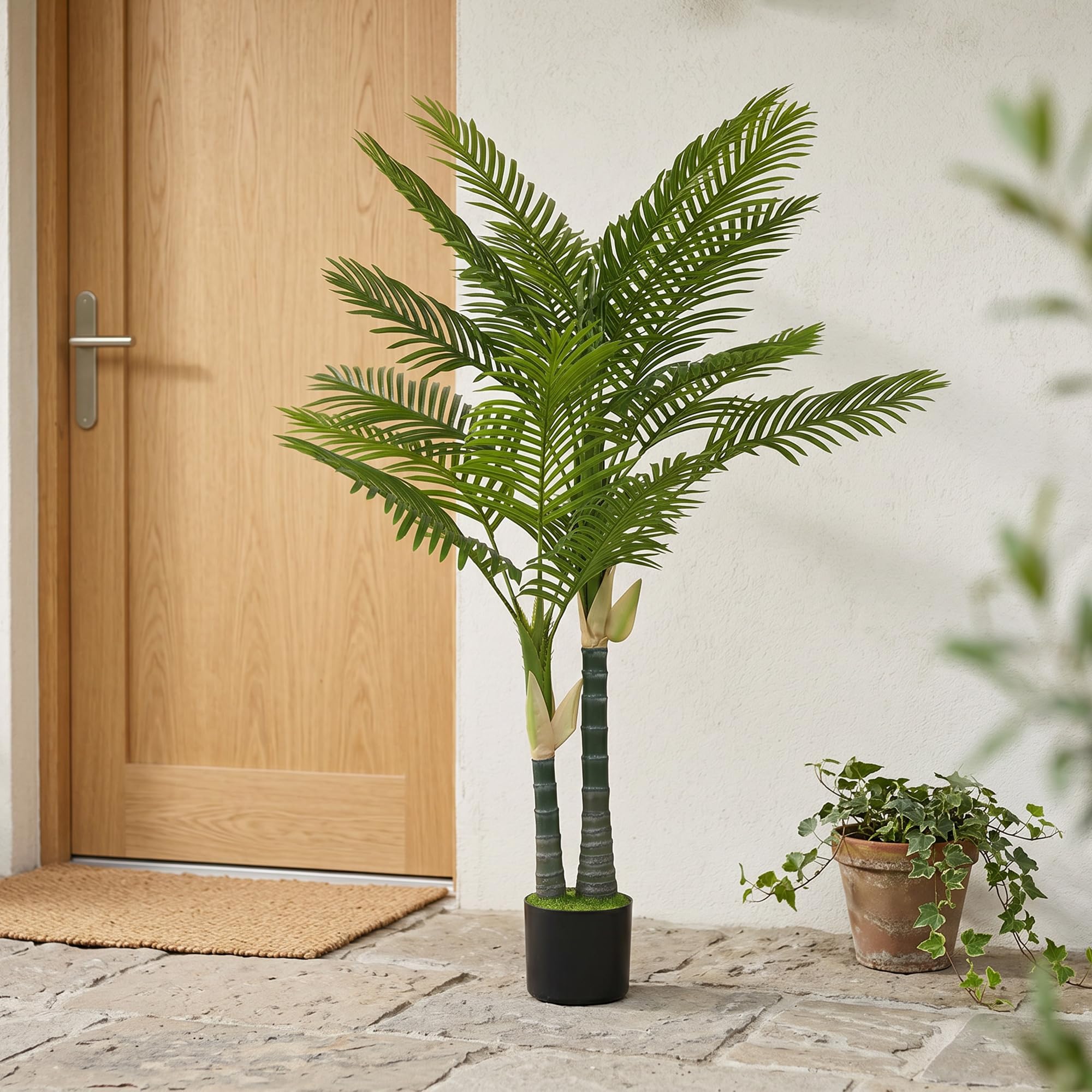 HOMCOM Sztuczna palma, 150 cm, z 16 listkami palmowymi, duża, sztuczna roślina w doniczce, sztuczne rośliny, jak prawdziwa roślina pokojowa, do salonu, biura, na balkon, dekoracja sypialni