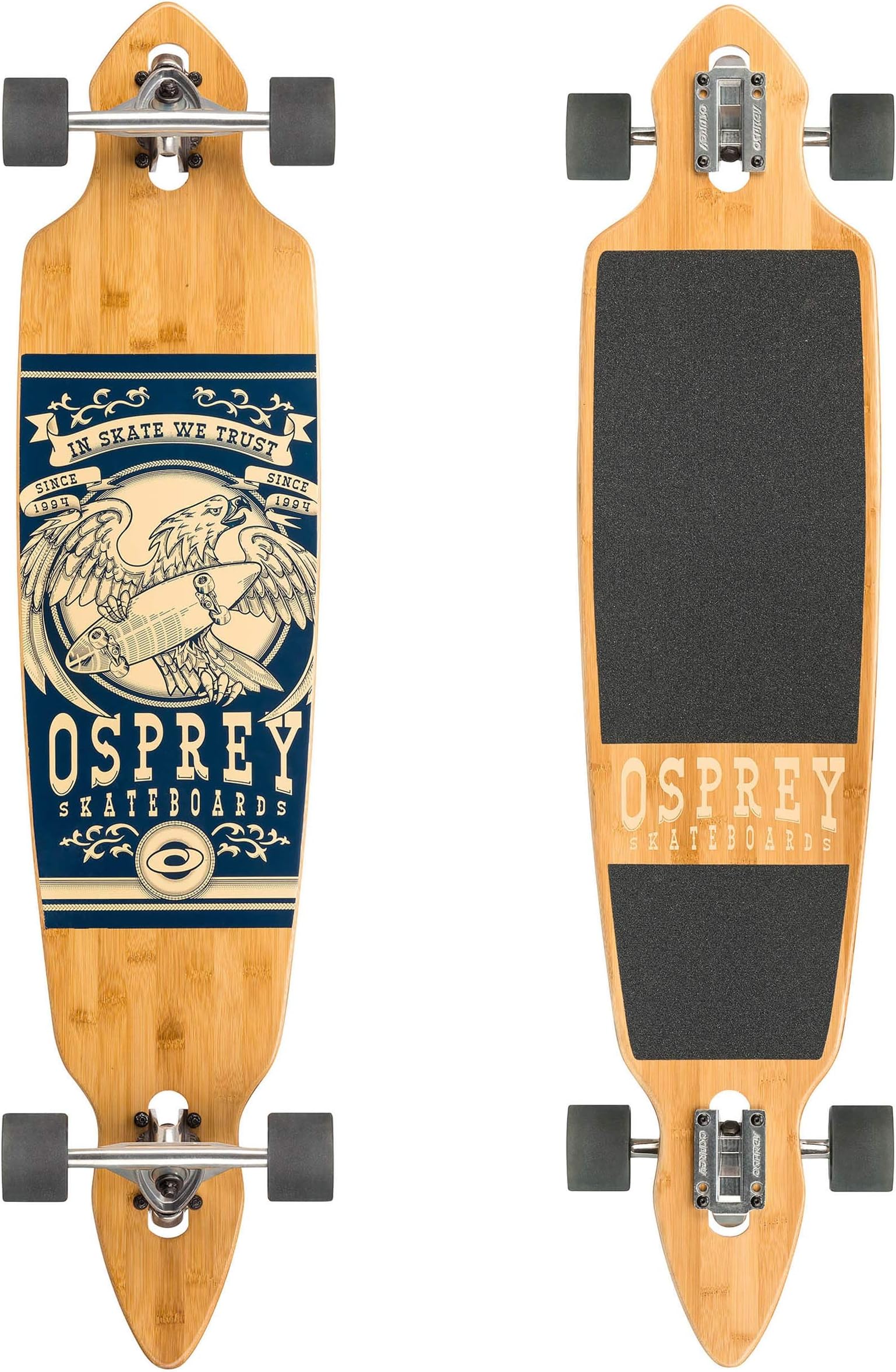 Osprey | Twin Tip Longboard, 42inch Complete Skateboard, 5-Ply Bamboo, for Kids, Adults and Beginners, Eagle, Multiple Colours