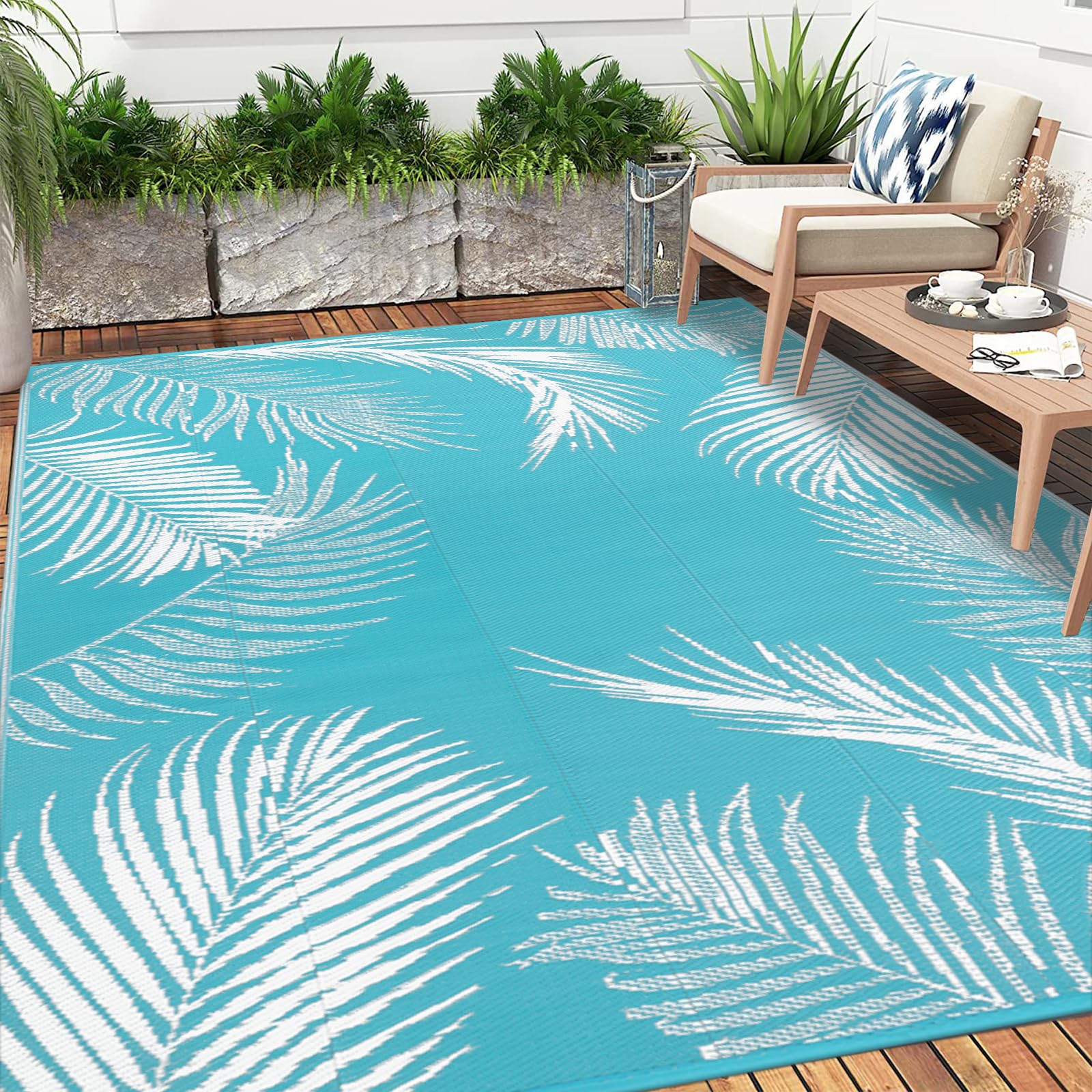 Pauwer Tappeto da esterno impermeabile, 1,5 x 2,3 m, reversibile, in plastica, per esterni, patio, campeggio, camper, patio, picnic, cortile, terrazza, balcone, portico