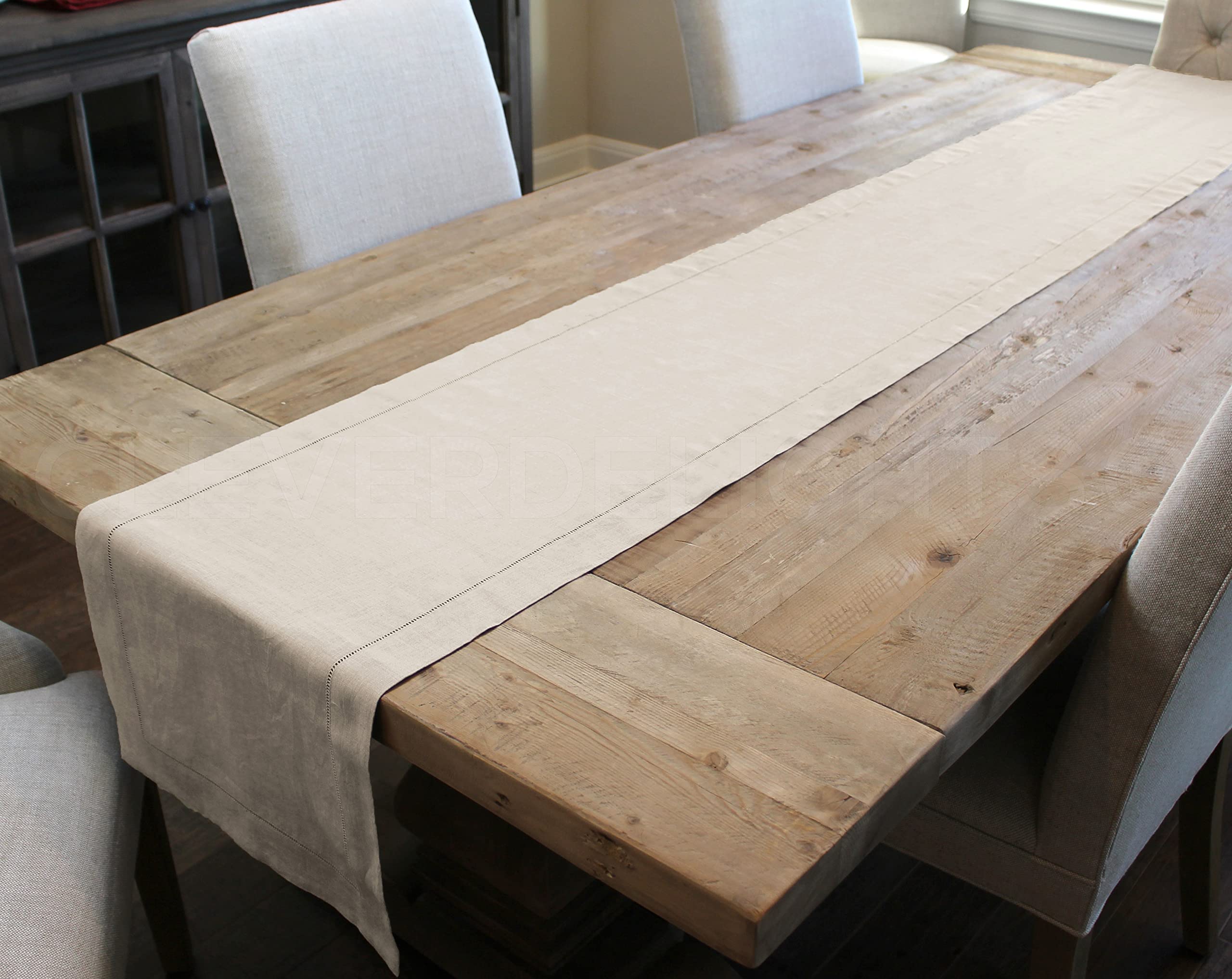 Camino de mesa CleverDelights de lino natural cosido a mano, 40 x 182 cm, 100% lino puro