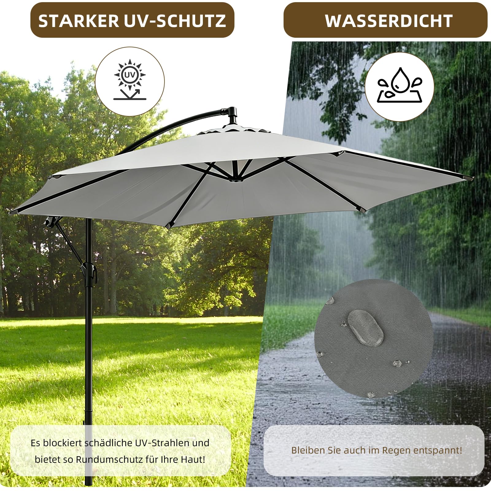 Sonnenschirm Ersatzbezug aus Polyesterstoff, Terrassenschirm Bespannung, für Hof, Garten, Strand und Pool