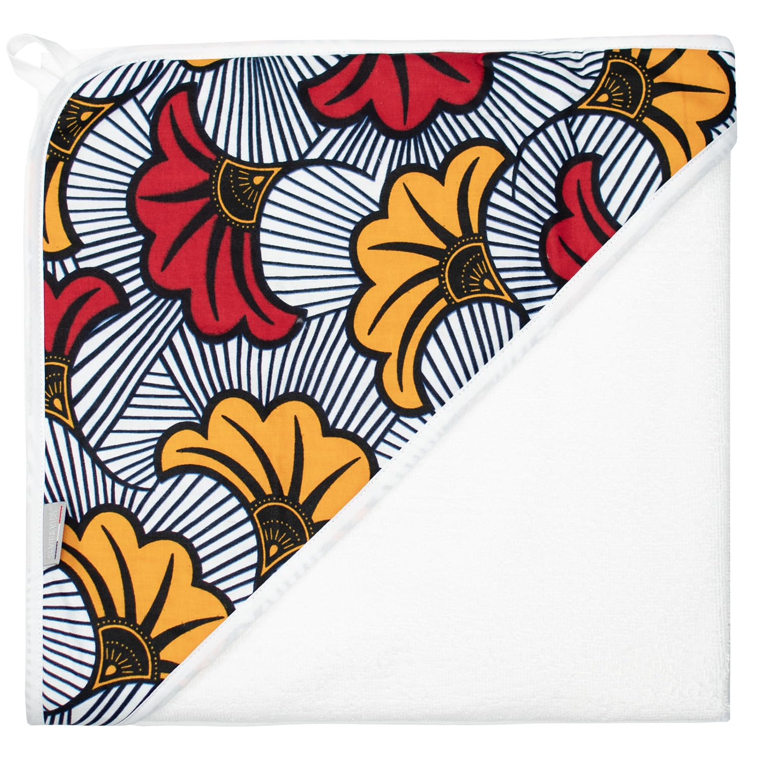 Sevira Kids | Grande cape de bain en coton et bambou, Wax Fleurs de mariage - 100 x 100 cm Rouge - Made in France