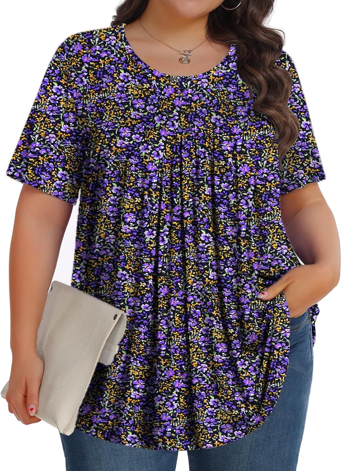 Womens Plus Size Tops Tunic Short Sleeve Crew Neck Shirts Casual Soft Blouse 1X-5X