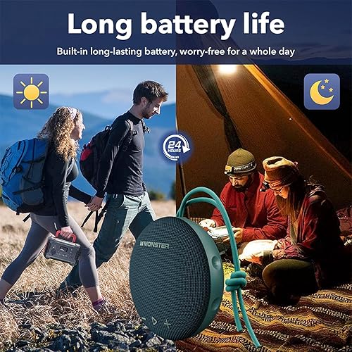 Miniatura 5 de Monster Altavoz Bluetooth, altavoz de ducha IPX8 impermeable, Bluetooth 5.4 con sonido HD fuerte y graves robustos, tiempo de reproducción extra