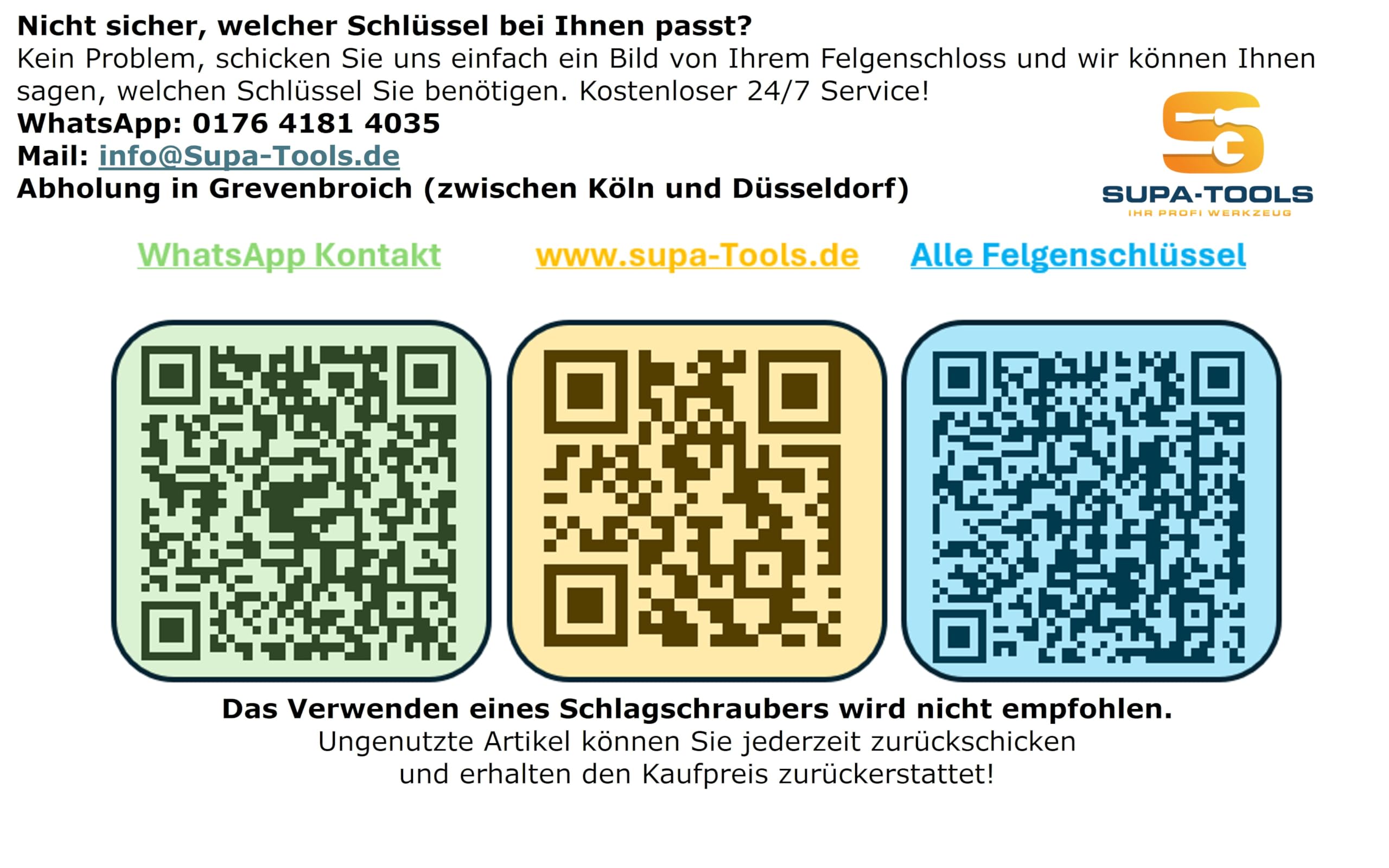 Supa-Tools Original VW OEM 528 Felgenschloss Code H für VW VAG Nuss Felgenschlüssel Radsicherung