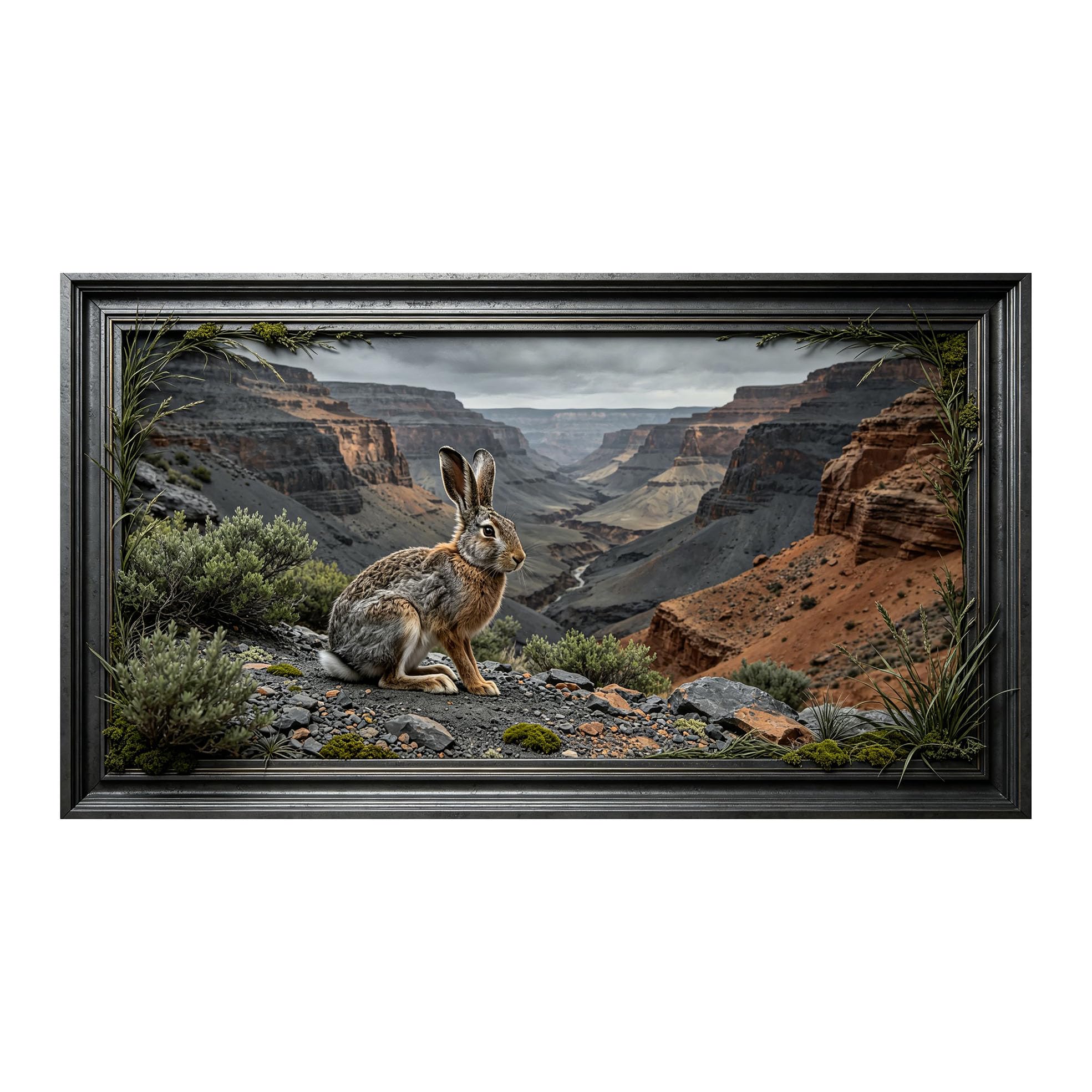 Yzpallescene 3D 3D Framed Wall Art 50cm×90cm Canyon Landscape Wildlife Rabbit Realistic Nature Scene Large Size SelfAdhesive Removable Wall Decor Prints Artwork for Living Room Bedroom Office