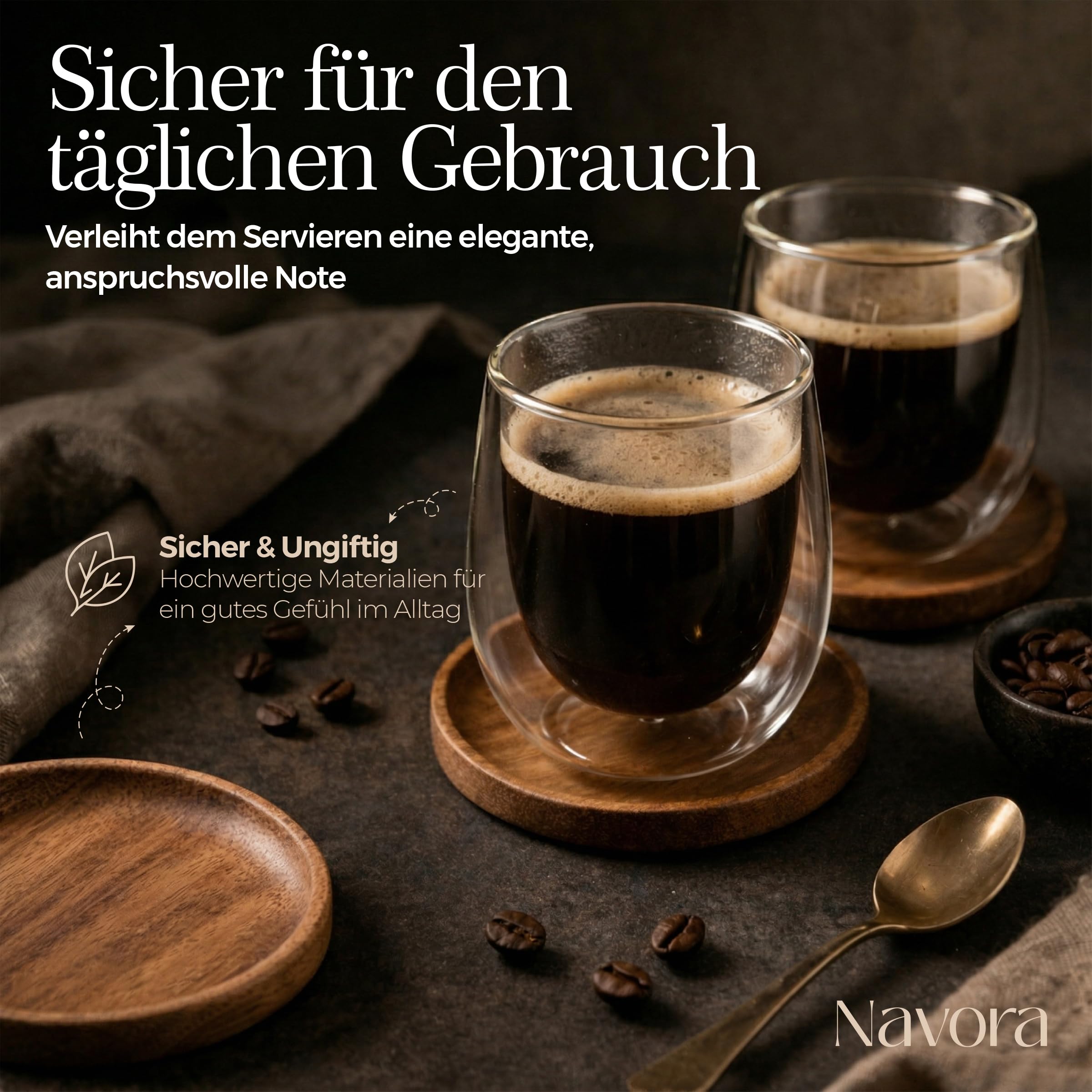 Latte Macchiato Gläser Doppelwandig 6er Set 350ml Akazienholz Tablett Thermogläser Cappuccino Kaffeegläser Borosilikatglas Hitzebeständig BPA frei Spülmaschinenfest
