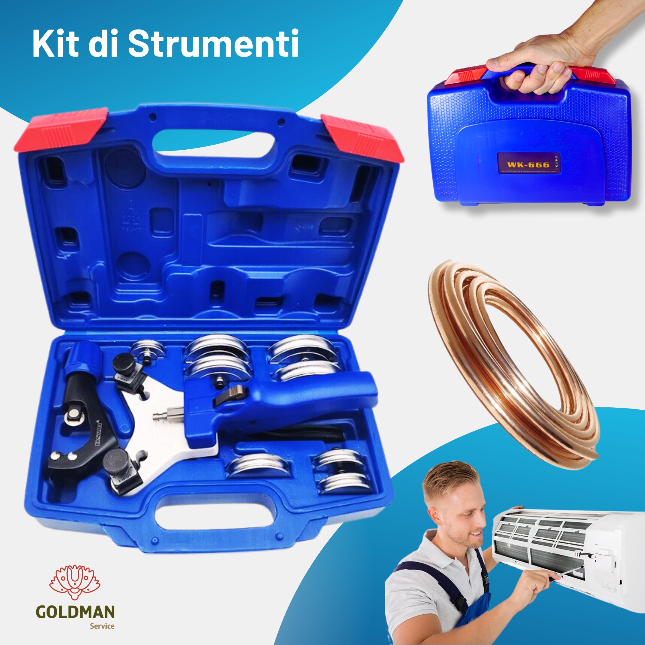 GOLDMAN SERVICE - Macchina piegatubi manuale per tubo di rame di aria condizionata e ventilazione con tubi brevi. (da 5 a 12 mm)