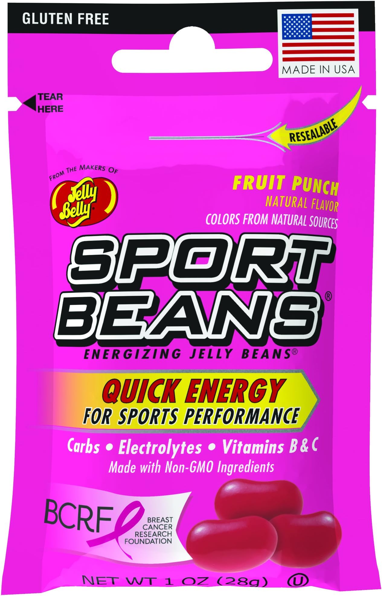 Energizing Jelly Beans with Electrolytes and Vitamins, by Jelly Belly - Fruit Punch Flavor, Case of 24 x 1 Ounce Resealable Bags