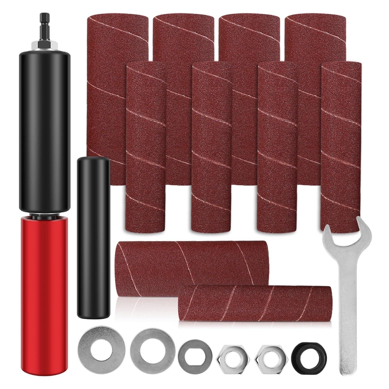 Schleifbänder 14-teiliges Trommelschleifer-Set mit Spindelschleifer, Schleifband, Gummispindeln und 120er Körnung for Holzbearbeitungsbohrmaschinen Rotationswerkzeuge