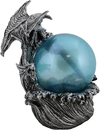 Miniatura 6 de Ebros Gift Vórtice plateado océano dragón montando olas con esfera LED colorida orbe luz estatuilla 9 pulgadas H Calabozos y dragones medieval
