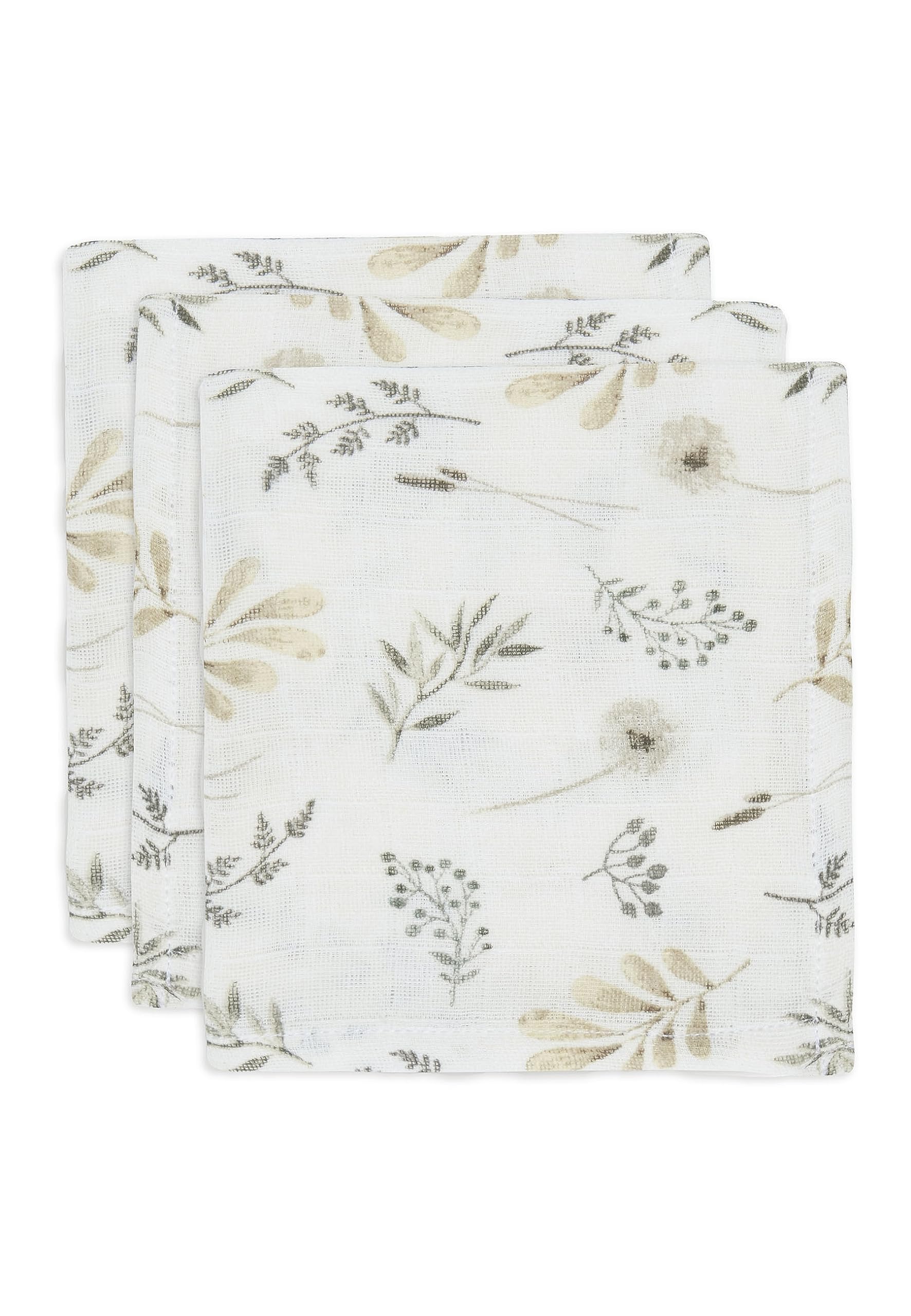 Jollein 537-848-66059 Spucktücher Mundtücher Musselin 3er Set Wild Flowers/Wilde Blumen weiß (31x31 cm)