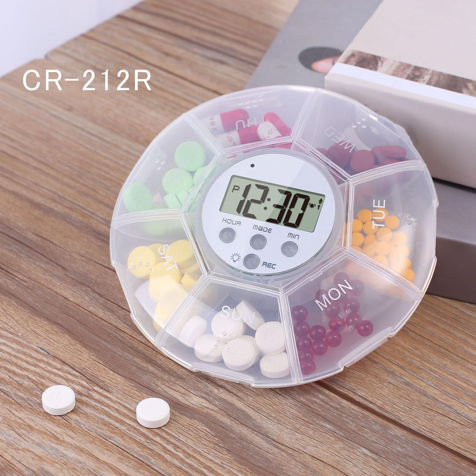 Dispensatore Elettrico Di Pastiglie - Portafarmaci Con Timer - Funzione di Registrazione, 7 Scomparti, Portapillole per Integratori e Prodotti per la Salute