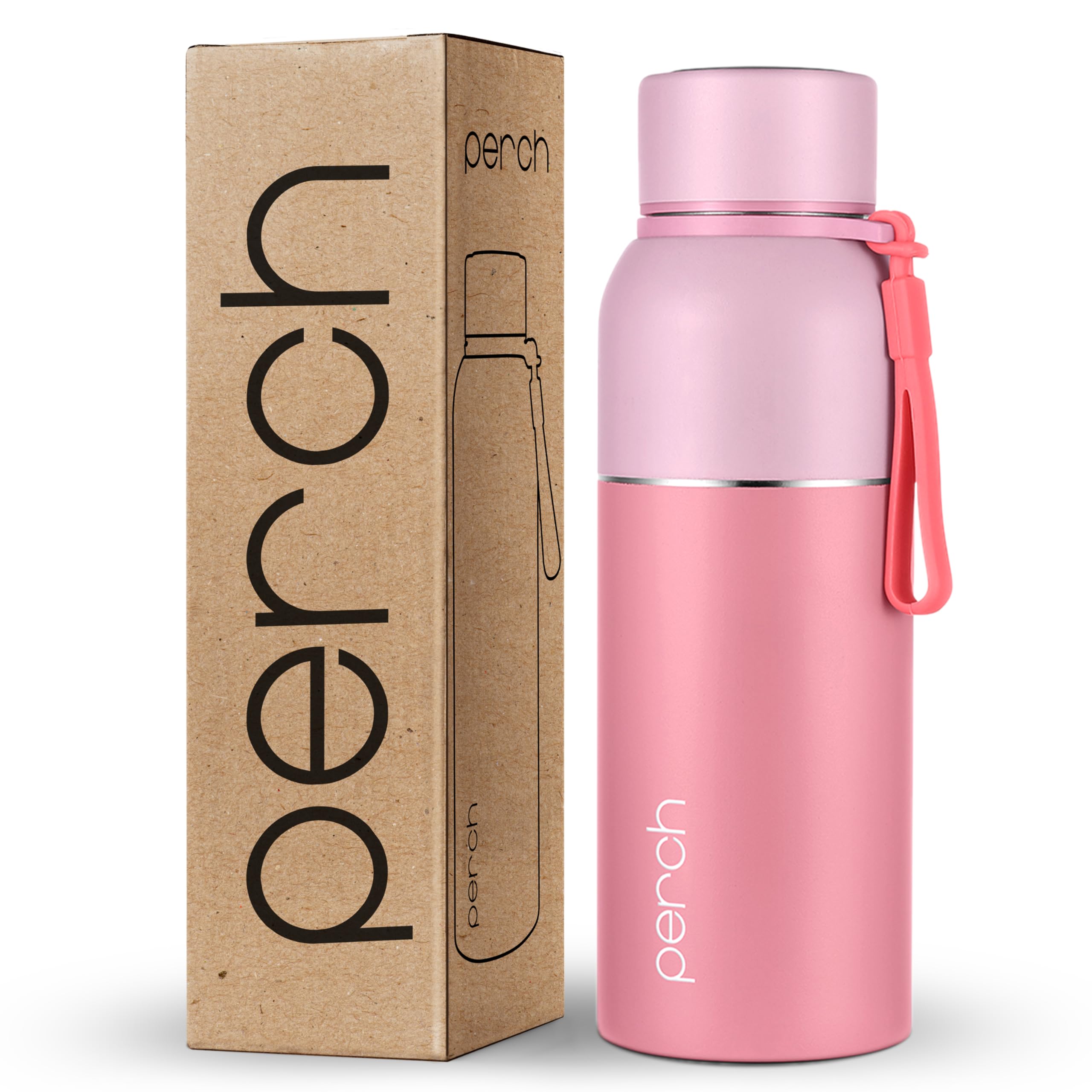 Perch Zenith ISI Certified Hot and Cold Steel Water Bottle 560ml, Vacuum Insulated Flask for Adults | BPA-Free, Leakproof | Easy to Carry Bottle for Office, School, Gym (Baby Pink)