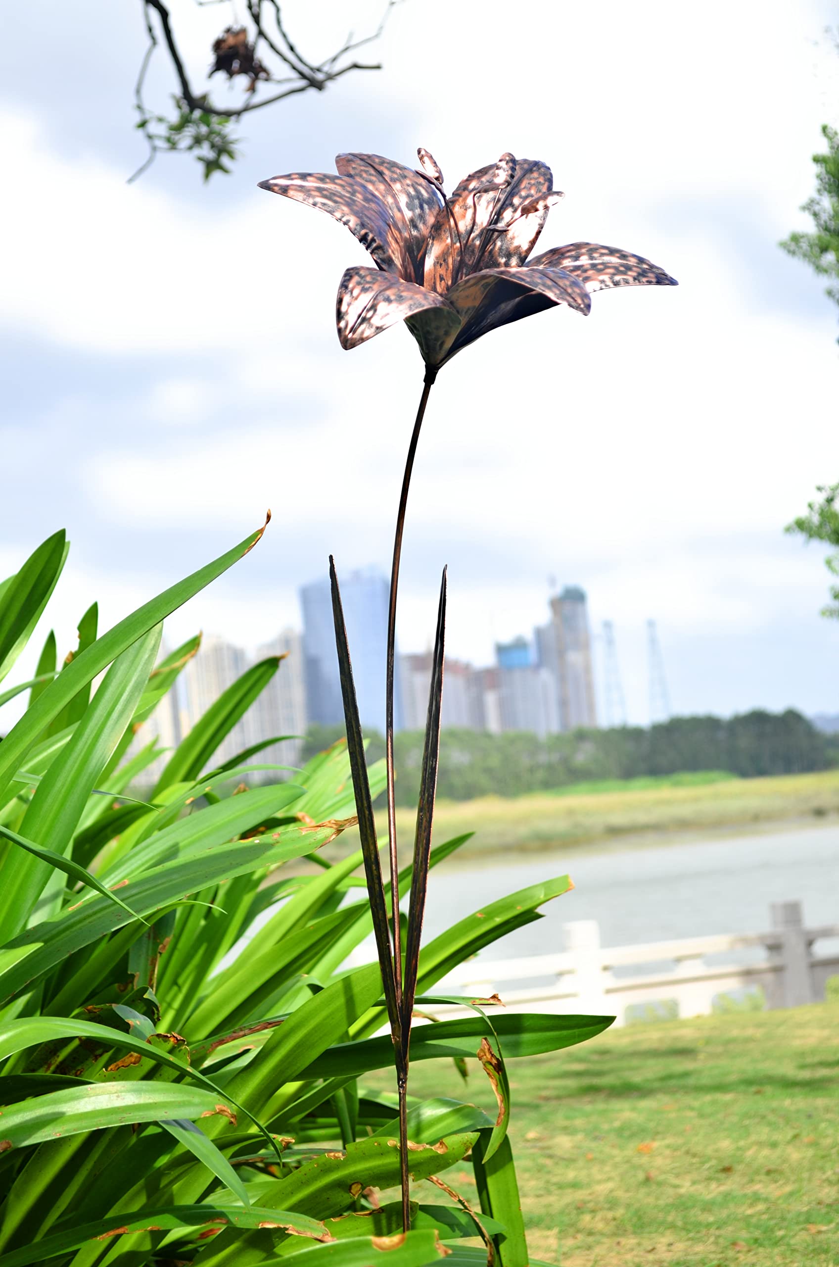 Marissa's Garden & Gift Bronze Lily Metal Garden Flower 125Cm