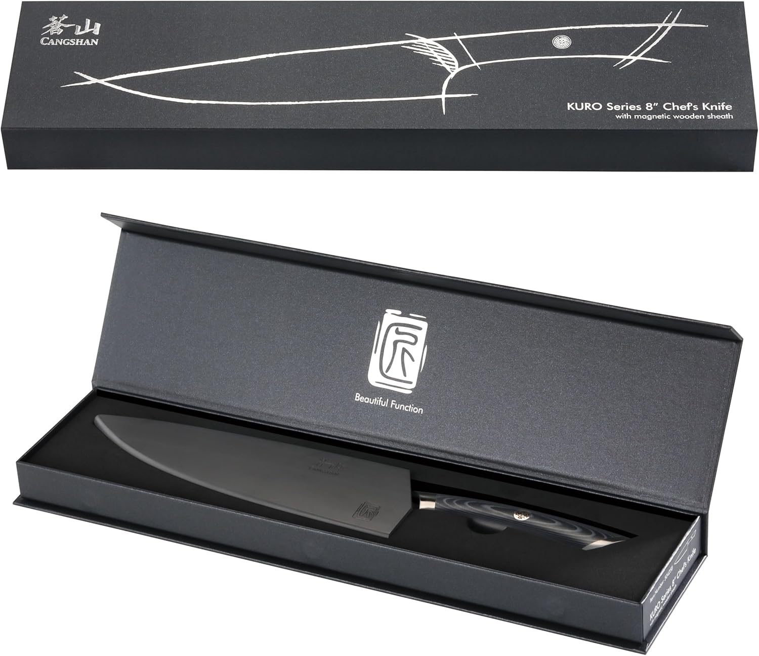 Cangshan KURO Series 8-Inch Chef's Knife with Sheath, High Carbon X-7 Damascus Steel, 504258