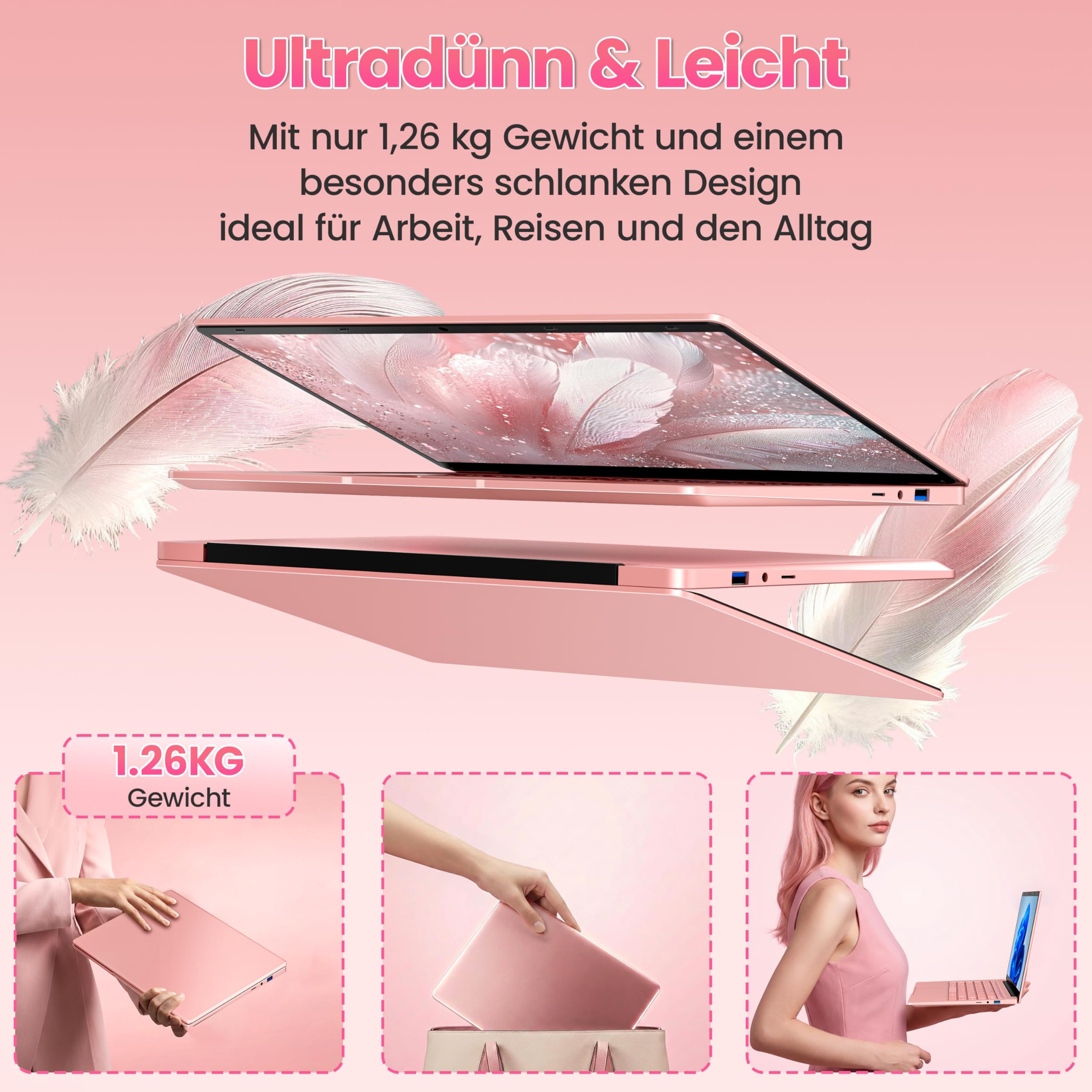 14 Zoll Laptop, 8GB RAM, 128GB SSD, Celeron J4105 bis zu 2,5 GHz | FHD Display, Webcam, WiFi, USB 3.0 x2, Mini-HDMI, ultradünnes Notebook für Anfänger und Studenten, inkl. DE Tastaturabdeckung
