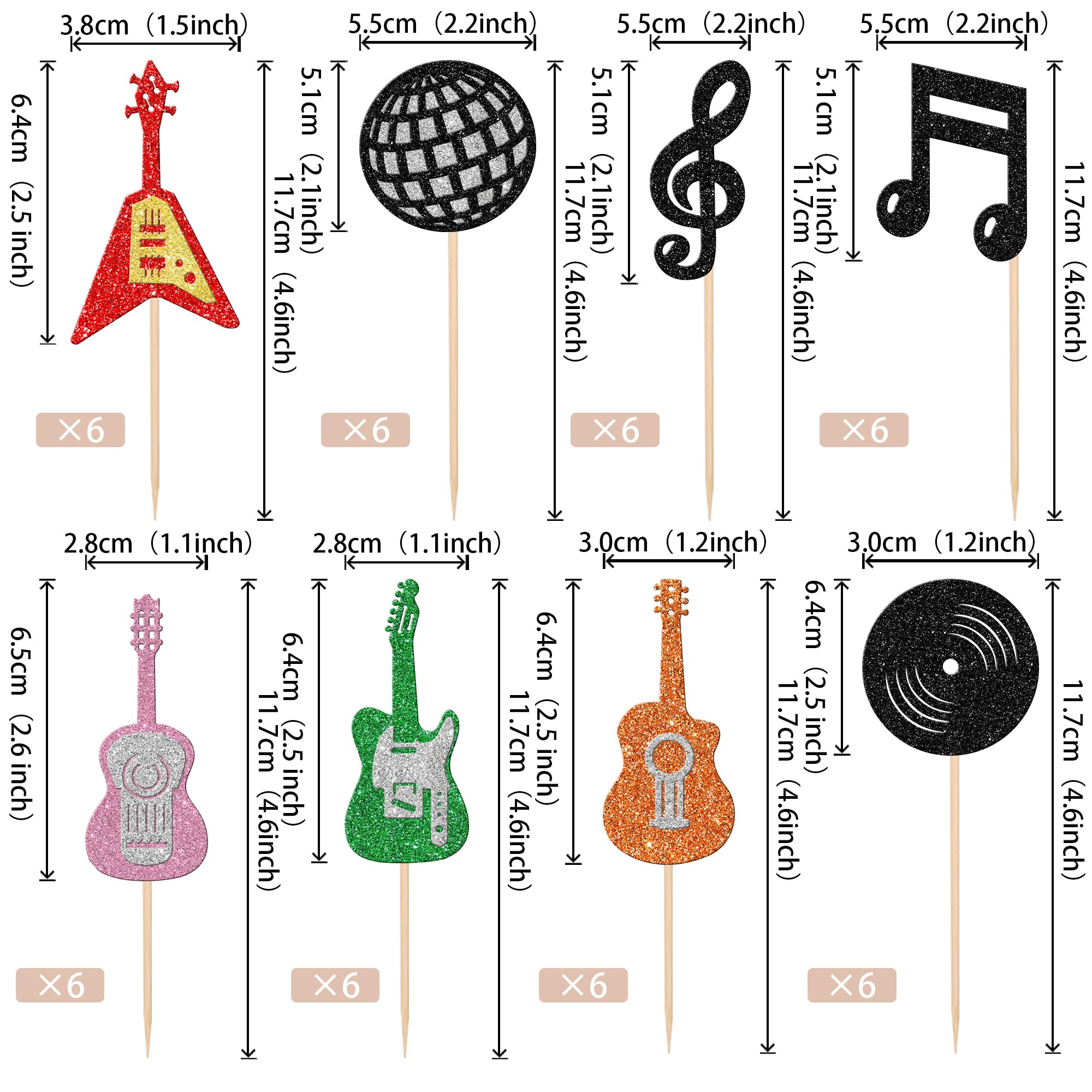 Music Theme Cupcake Toppers - 24 Count, Glittery Decor For Concert, Bachelorette & Birthday Parties - View #4