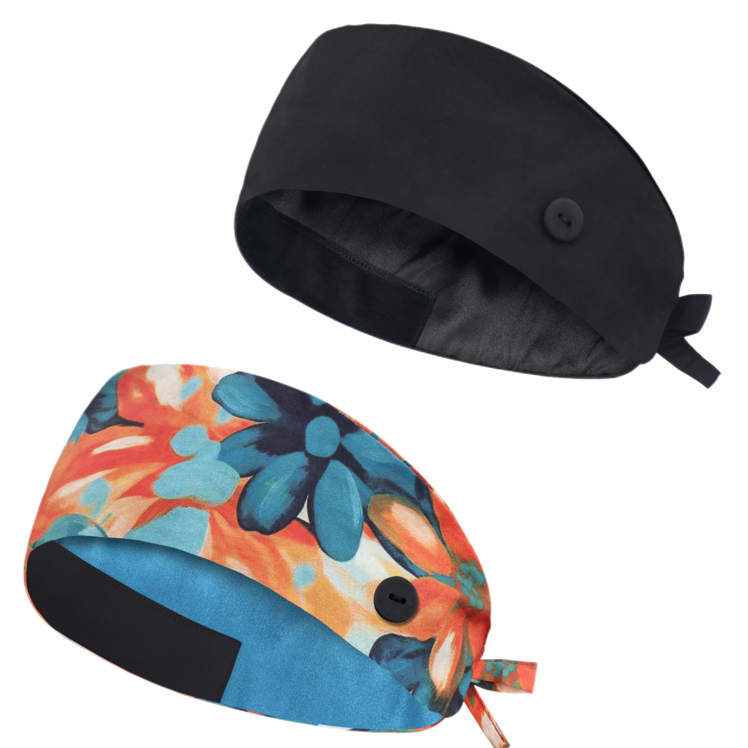 Adjustable Scrub Cap with Button, Satin-Lined Cotton Scrub Hat Sweatband, Elastic Working Hat Unisex, One Size