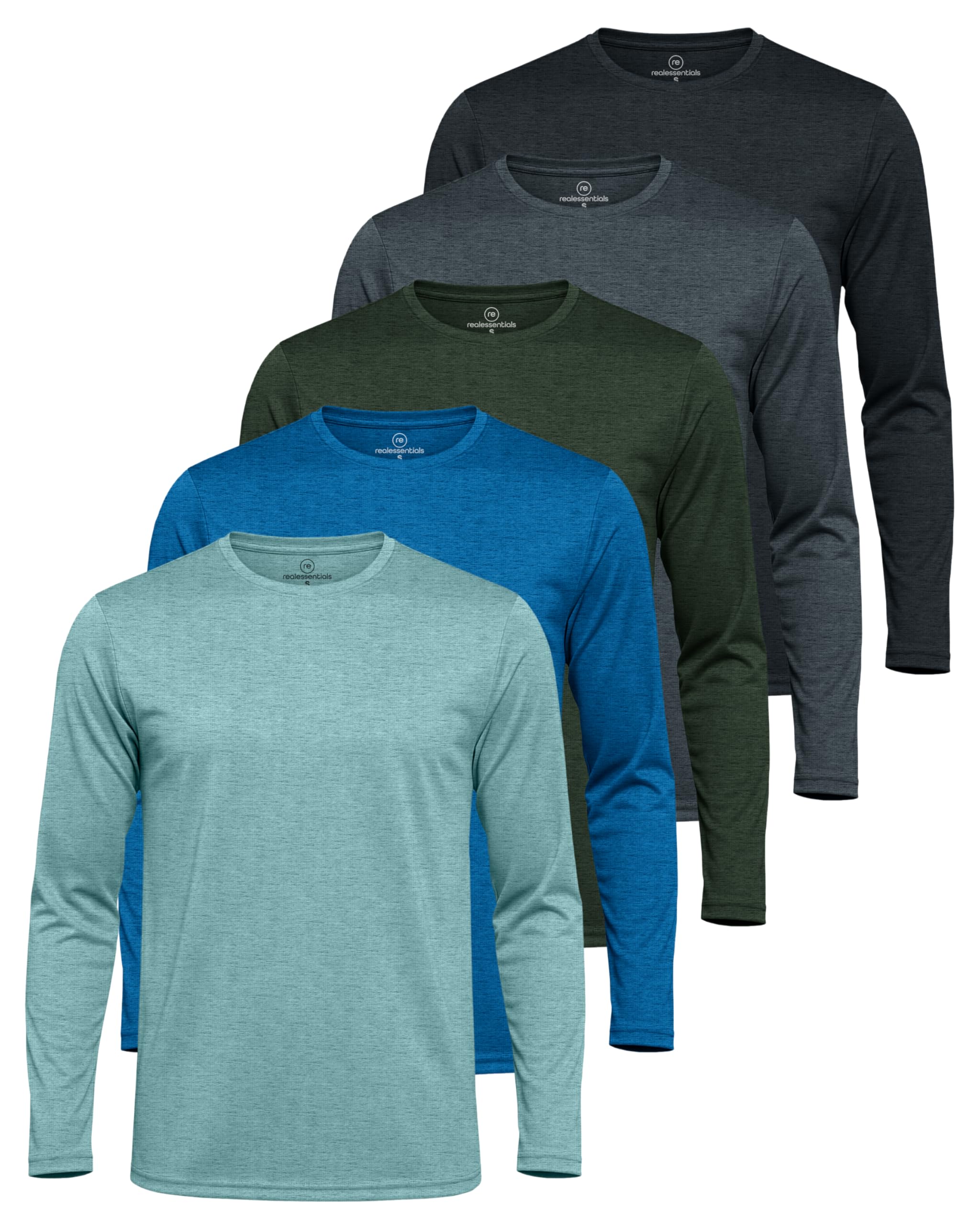 Mens Mesh Long Sleeve Shirts UPF Sun Protection Dry Fit Casual Work Gym Tee 5 Pack Standard Large 5 Pack: Set 3