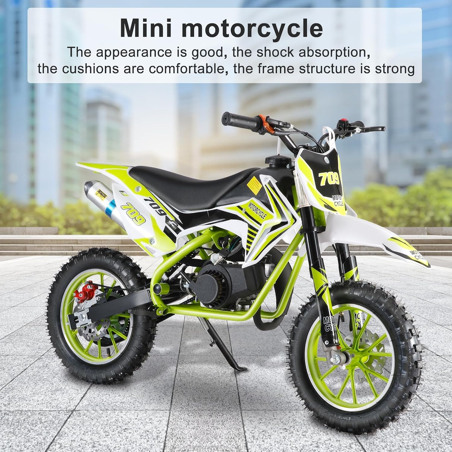 49CC Kids Dirt Bike, 2-Stroke Gas Powered Mini Motorcycle, Off Road Mini Pocket Bikes, Children Gas Dirt Bike with Front Rear Disc Brakes & 10 Inch Wheels, Dirtbike for Kid (Green) Green