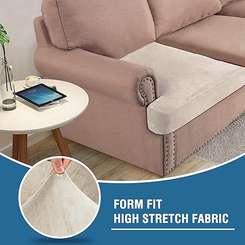 Miniatura 5 de H.VERSAILTEX Funda de terciopelo elástico para cojines en forma de T de 2 piezas, funda de asiento separada para sofá, fundas de cojín para sofá,
