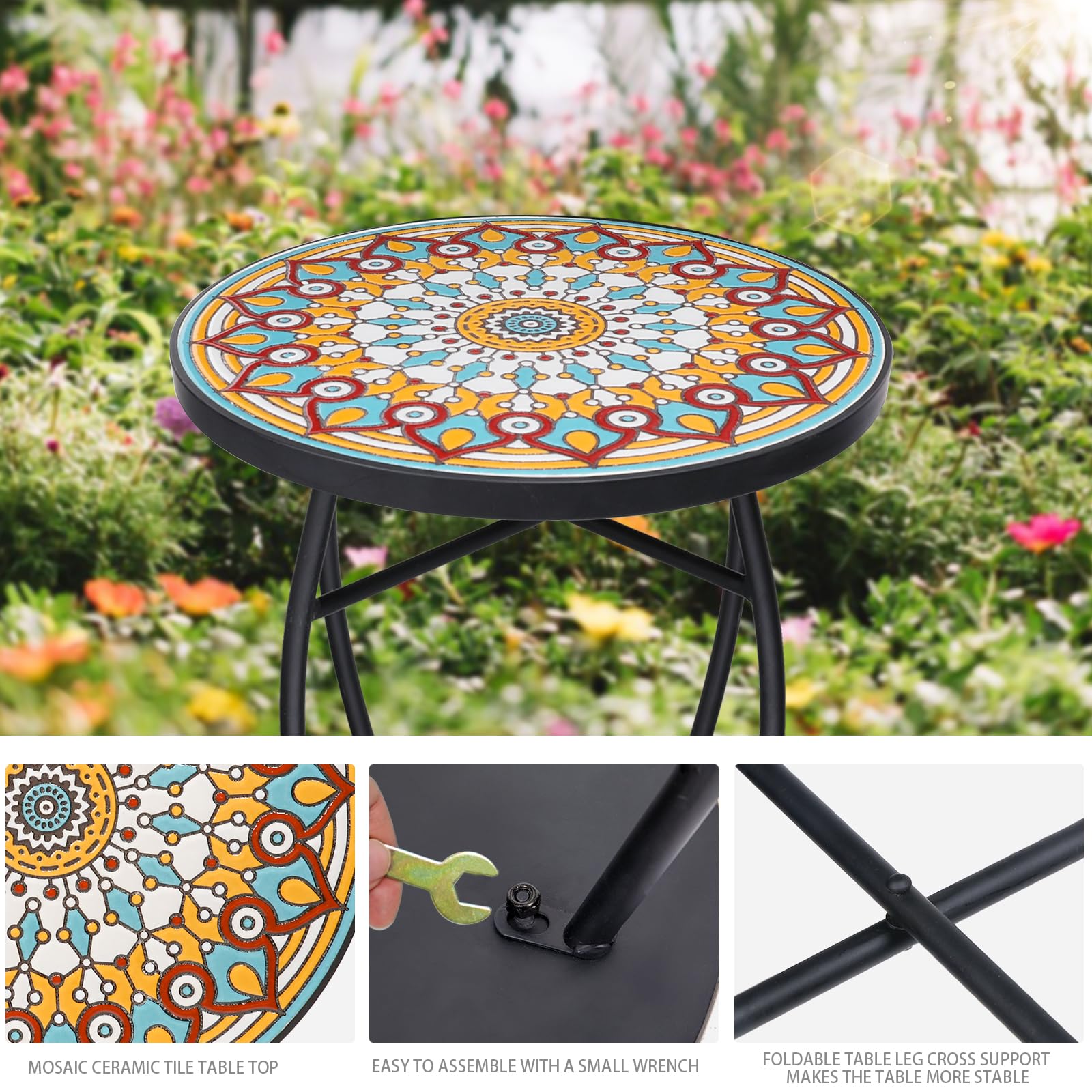 Ubuy Mosaic Patio Side Table Round Side Table VCUTEKA Mosaic