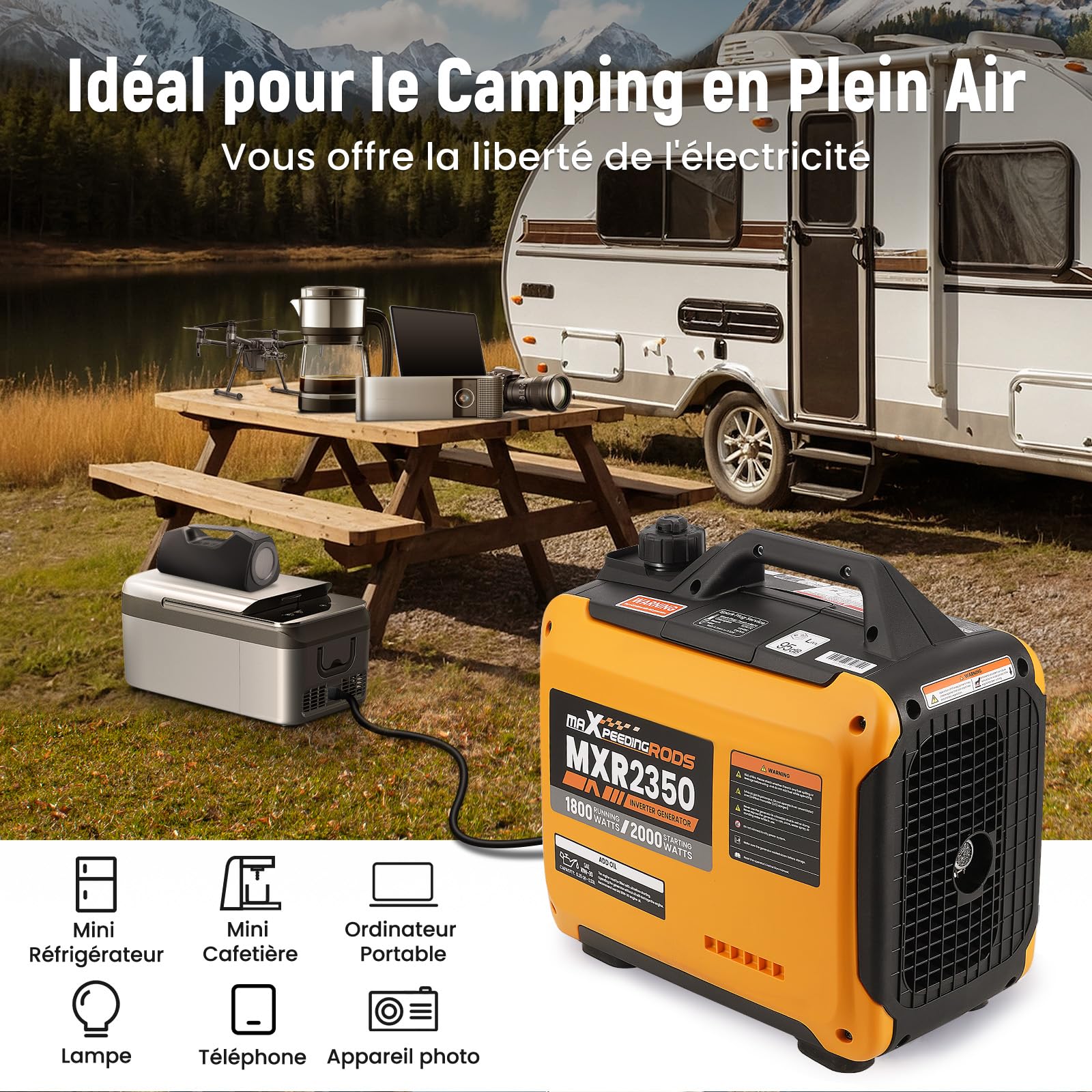 maXpeedingrods 2000W Generateur Electrique Groupe Electrogene Inverter Silencieux Essence 4 Temps avec Prises USB et 230 V, Affichage Numérique, Compact et Léger pour les Caravanes Camping VR