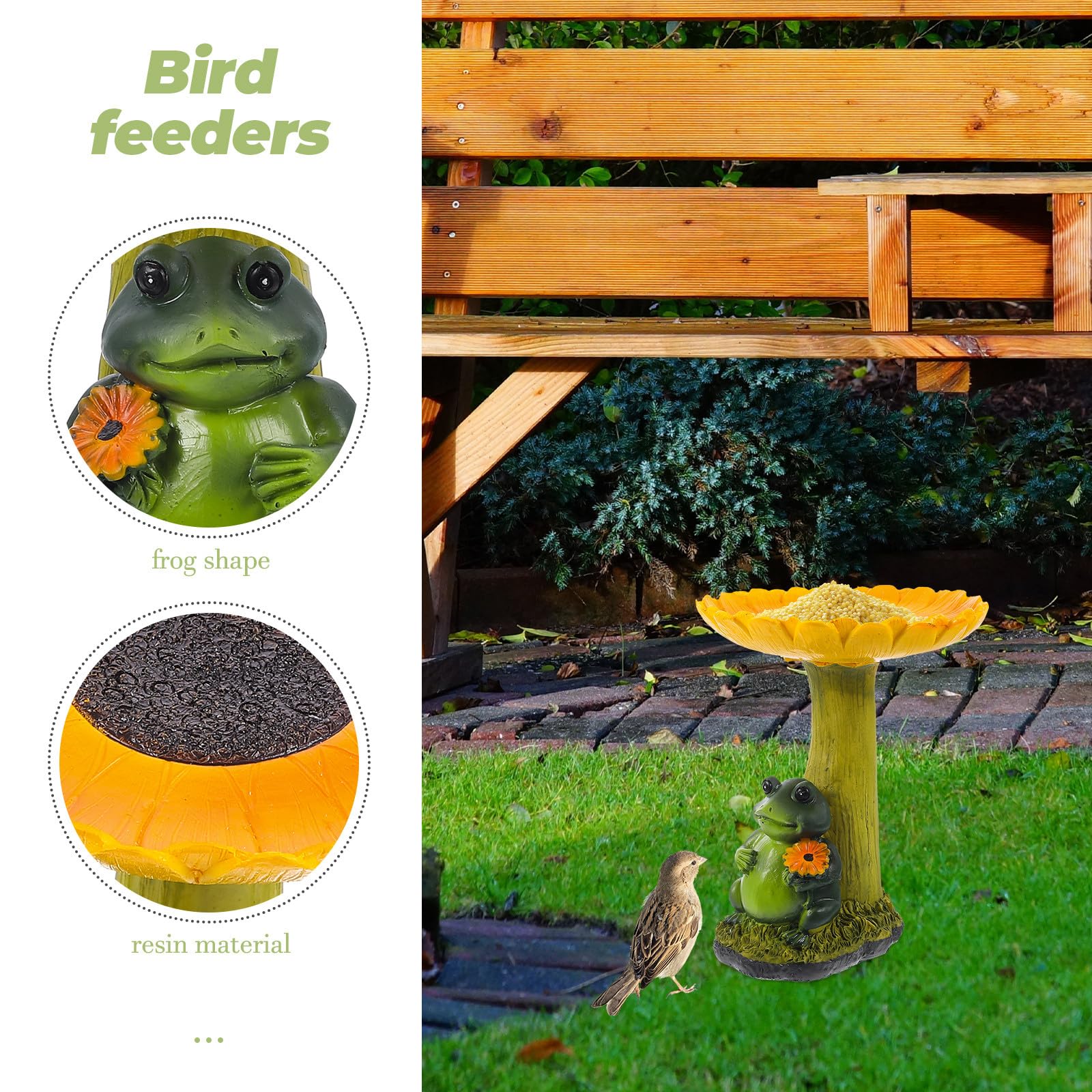 GLEAVI Baño para Pájaros de Resina Diseño de Girasol, Pequeño Comedero para Pájaros de Plataforma, Decoración Multifuncional para Jardín y Patio, Figura Decorativa Resistente