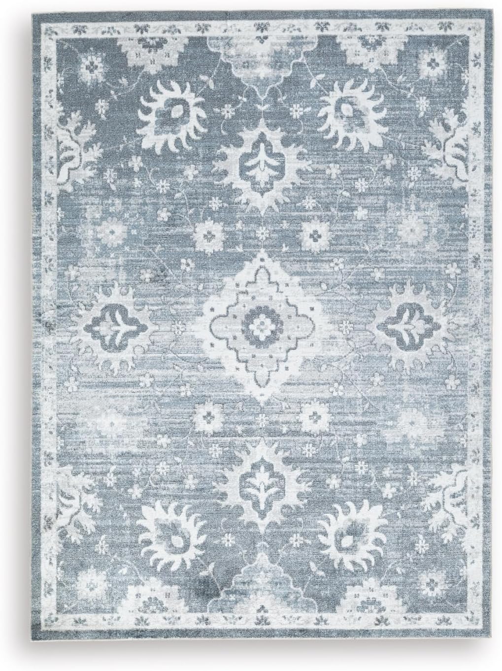 Signature Design by Ashley Avanworths Boho Indoor Floral Rectangular 5 x 7 Machine Washable Area Rug, Blue & Beige