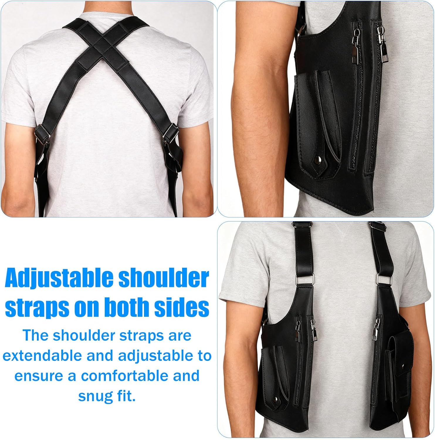 Underarm Shoulder Bag for Men,Premium Leather Double Armpit Shoulder Bag with Adjustable Strap Anti Theft Pickpocke (black)