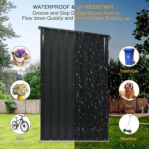 Miniatura 3 de Cobertizo de almacenamiento para exteriores, cobertizo de jardín de acero metálico de 3 x 3 pies con puerta individual con cerradura, pequeño