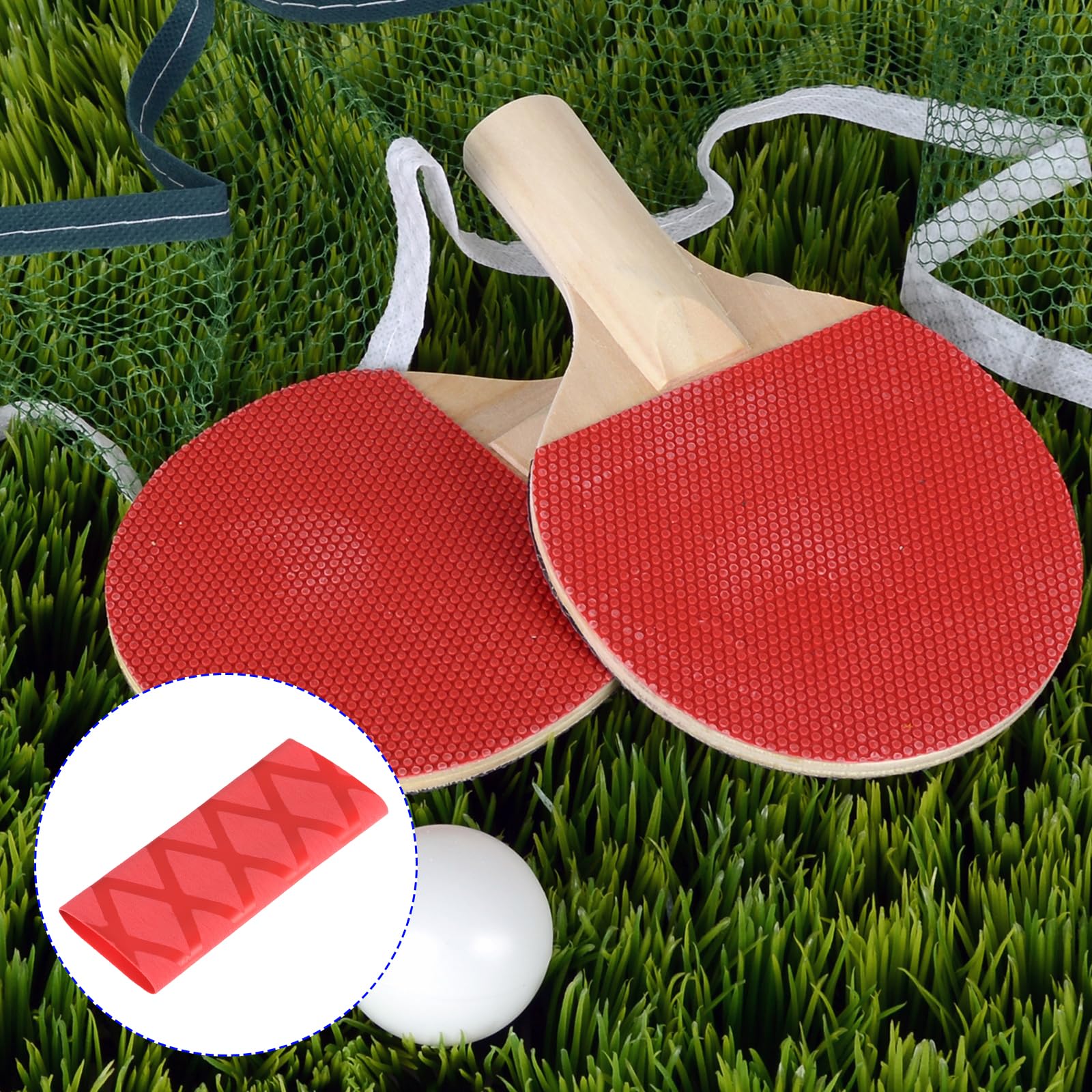 M METERXITY Table Tennis Racket Grip Tape - Paddle Grip, Soft Rubber, Apply to Ping Pong Gripping Handle (100 x 48mm, Red)