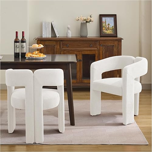 Miniatura 12 de Juego de 4 sillas de comedor modernas de barril, silla de comedor tapizada en lino con patas de madera, sillas decorativas con brazos, cómodas