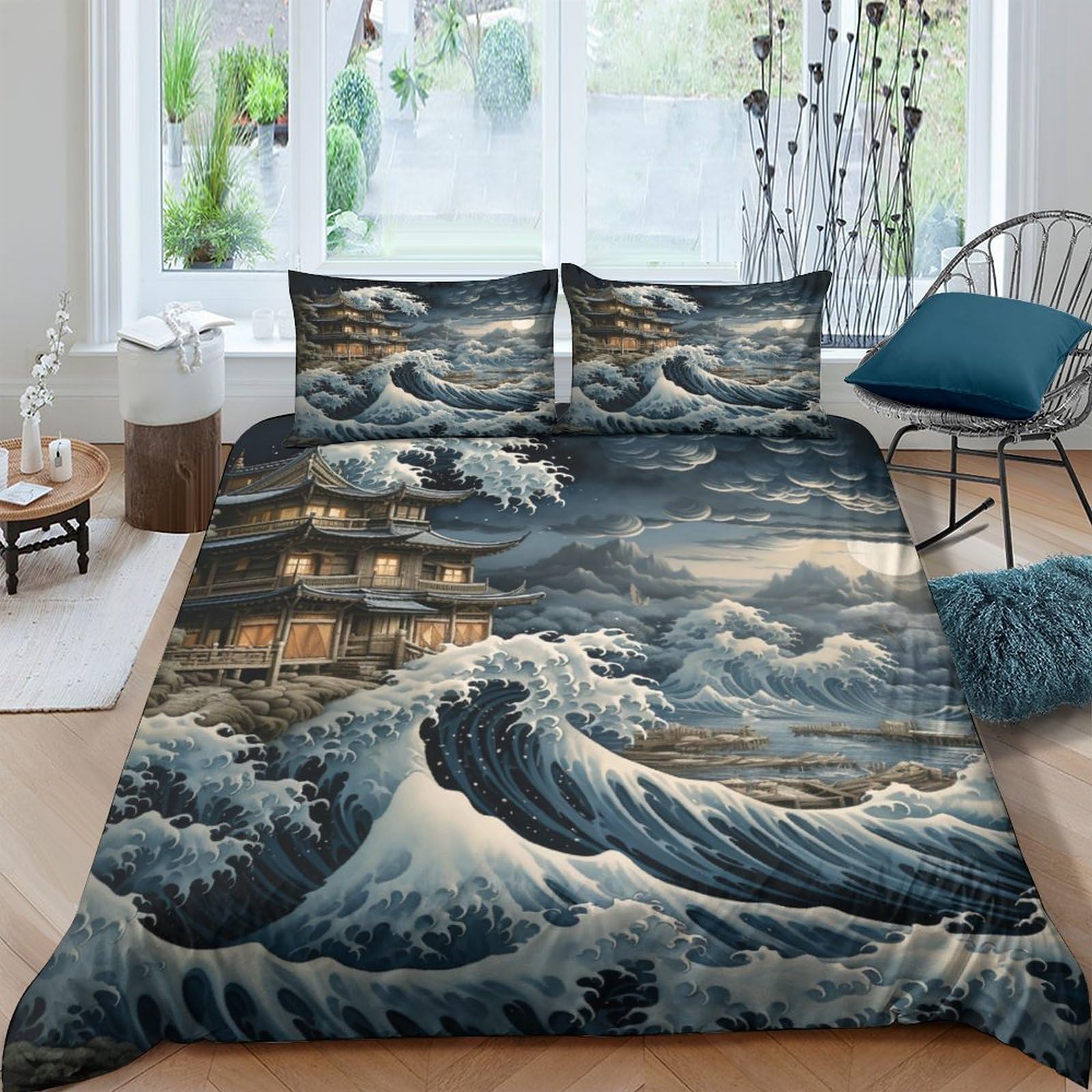 Hotge Boys Style-11 Sea Wave 3D Printed Quilt Cover Japanese Style Duvet Cover Bedding Set Comfortable With Pillowcases Bed Set Bed Bedclothes Home Textile And Girls King（220X240cm）