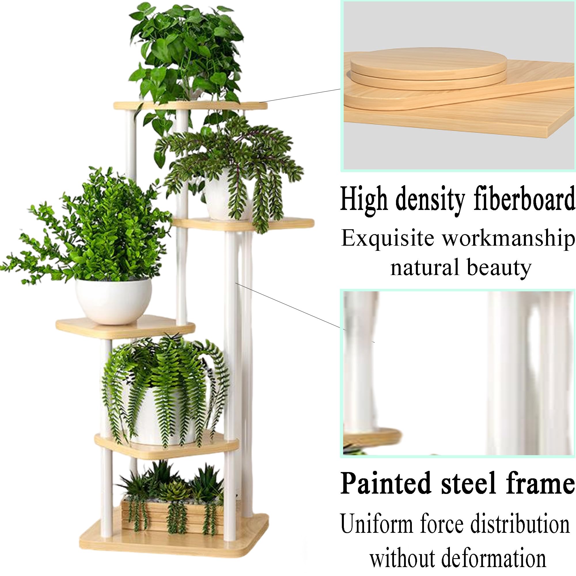 Étagère d'angle en Bois et Métal à 5 Niveaux pour Plantes, Support Plantes Interieur, Étagère à Fleurs d'angle pour Intérieur et Extérieur, pour Plantes, pour Balcon, Jardin, Blanc