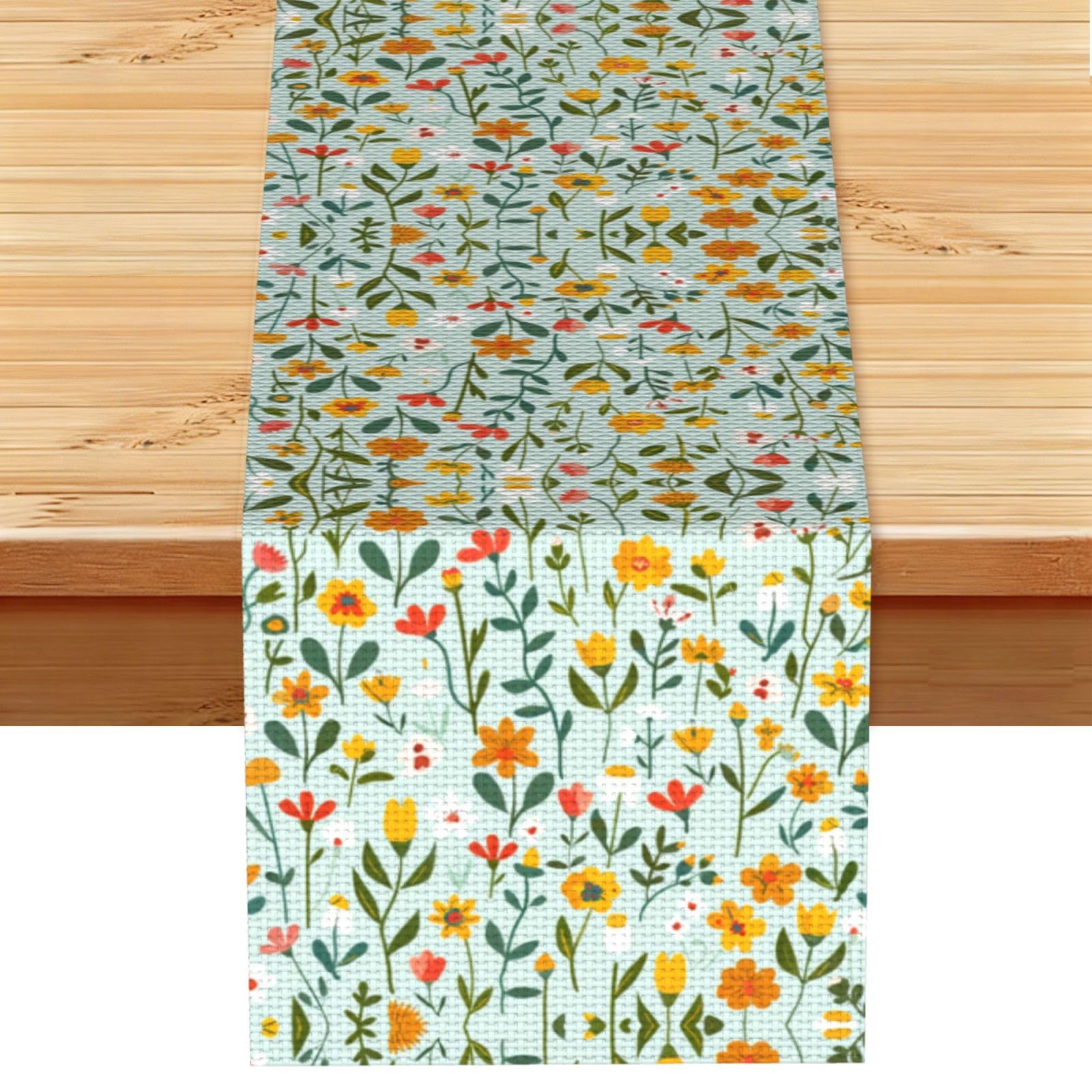 Cheerful Mint Wildflower Printed Table Runner 13 x 72, Wrinkle Resistant Decor for Dining Table Coffee Table Fireplace