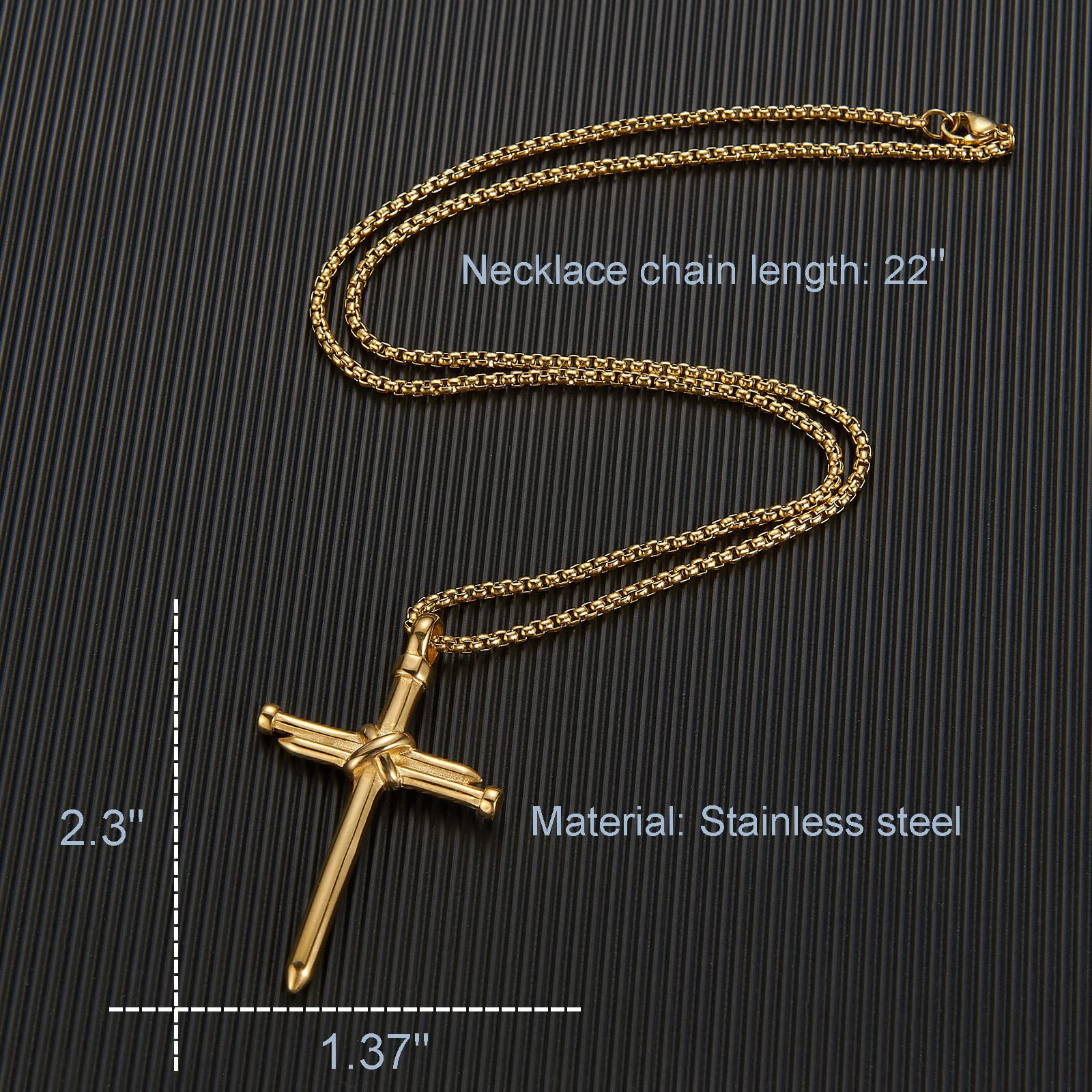 Collar con colgante de cruz de uñas para hombres y mujeres, collar de cruz de acero inoxidable para joyería masculina, Acero inoxidable, No es una piedra preciosa 2