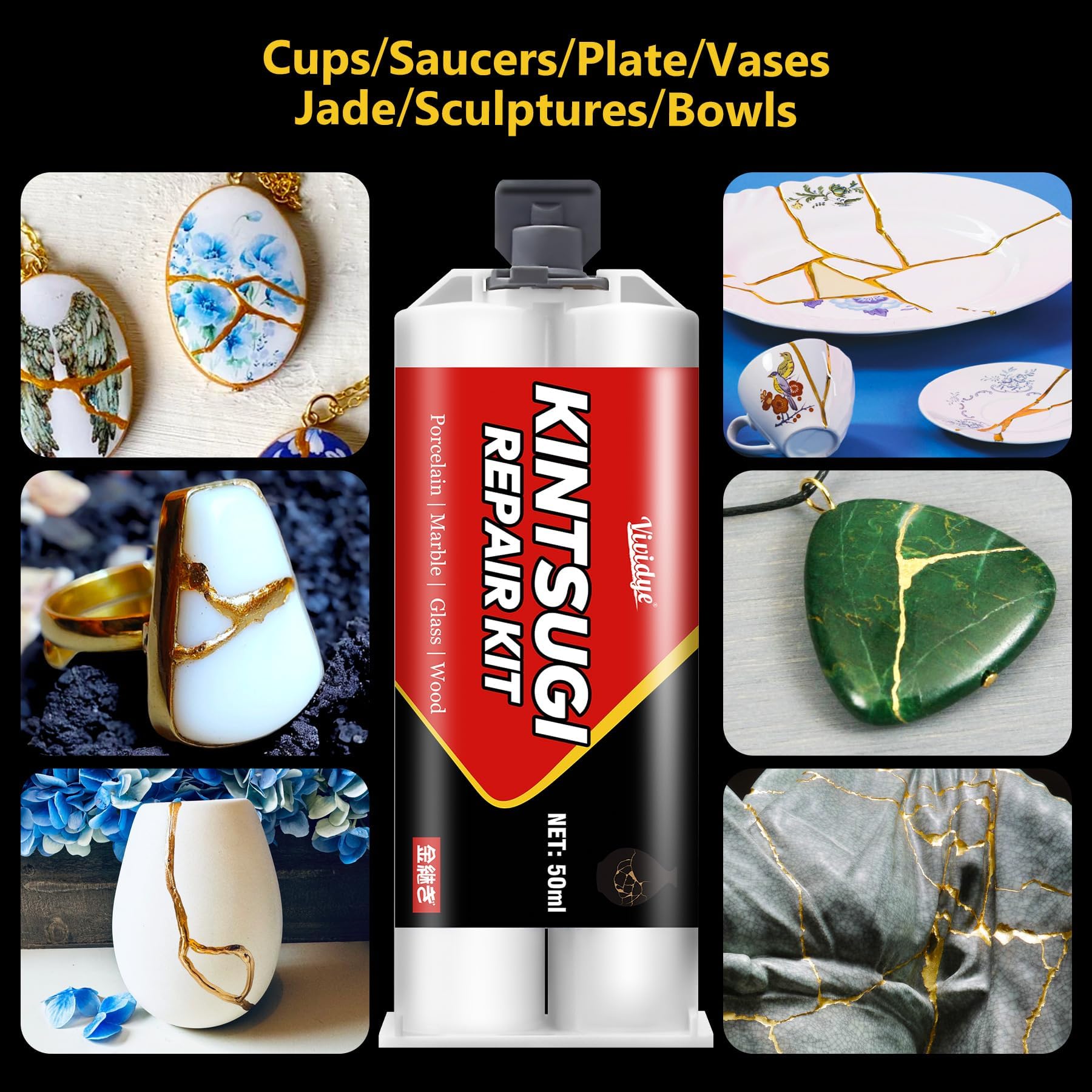 Kit Riparazione Kintsugi - Resina Alimentare Per Ceramica, Con Oro E Argento, Per Piatti E Vasi