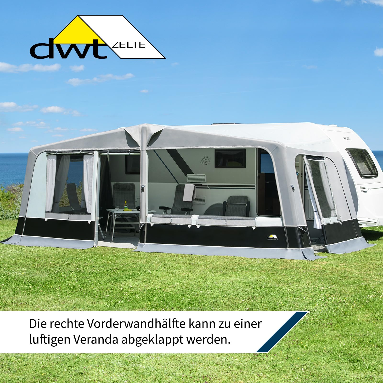 DWT - aufblasbares Vorzelt - Wohnwagen - Scala Air 250 - herausnehmbare Vorder- und Seitenwände - Ganzzelt 250 cm Tiefe - Air-In-System