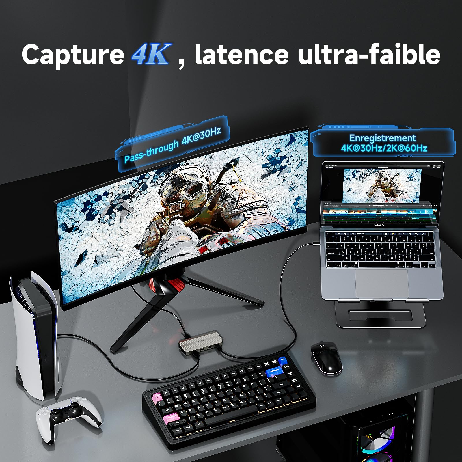 WAVLINK Carte de capture HDMI 4k pour streaming et écran 4k @ 144Hz, 100 W PD, compatible PS5/Xbox/Switch, OBS, Windows/Mac