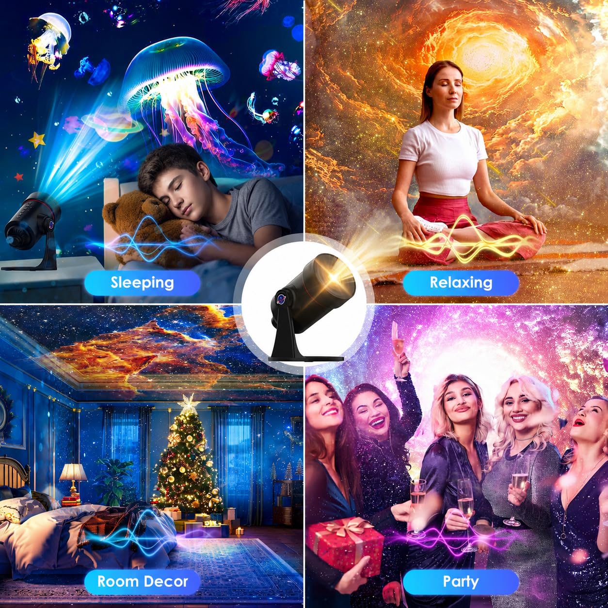 VanSmaGo Projecteur Ciel Etoile Galaxie, Galaxy Projector Pour Chambre à Coucher, Projecteur De PlanéTarium Hd NéBuleuse Rotative à 360° Avec Bouton RéGlable Et Minuterie Pour Les Enfants