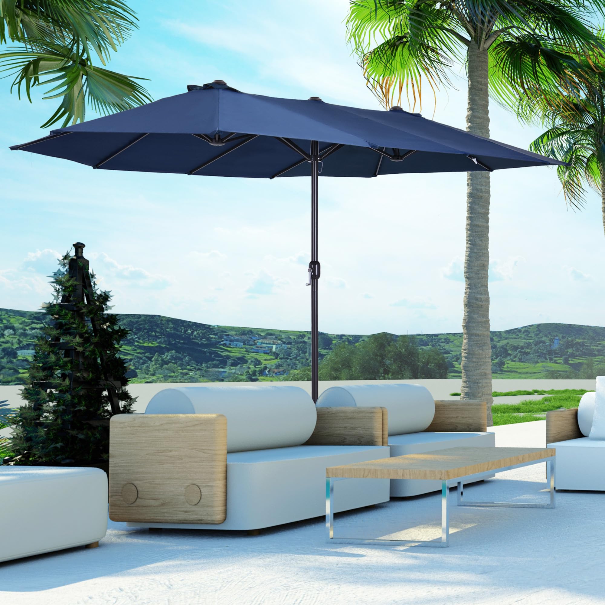 Outsunny Ombrellone da Giardino Doppio 455x265x238cm, Ombrellone da Esterno con Apertura a Manovella, in Acciaio e Poliestere