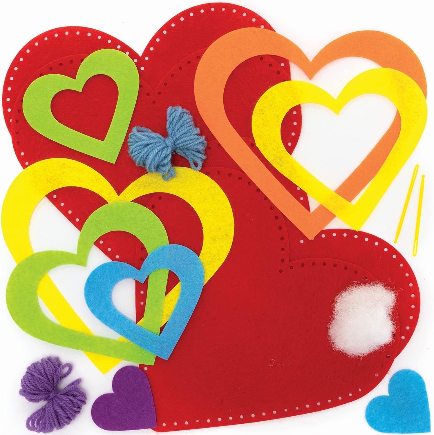 Baker Ross Rainbow Heart Cushion Sewing Kits - Pack of 2, Sewing Set for Children Creative Activities for Kids (FC457)