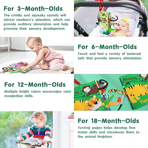 Miniatura 7 de beiens - Libros de tela para bebés libros táctiles sensoriales para bebés y niños pequeños juguetes de desarrollo interactivo temprano para