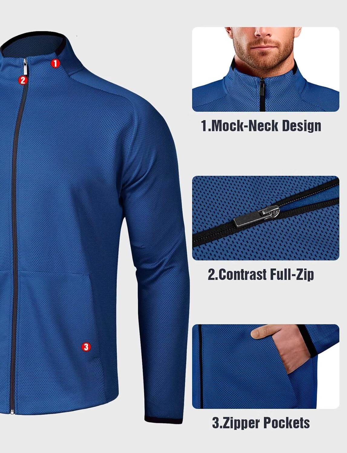 Zengjo Men's Track Jackets Full Zip Running Athletic Workout Lightweight Windproof Jacket with Zipper Pockets Quick Dry - Image 4