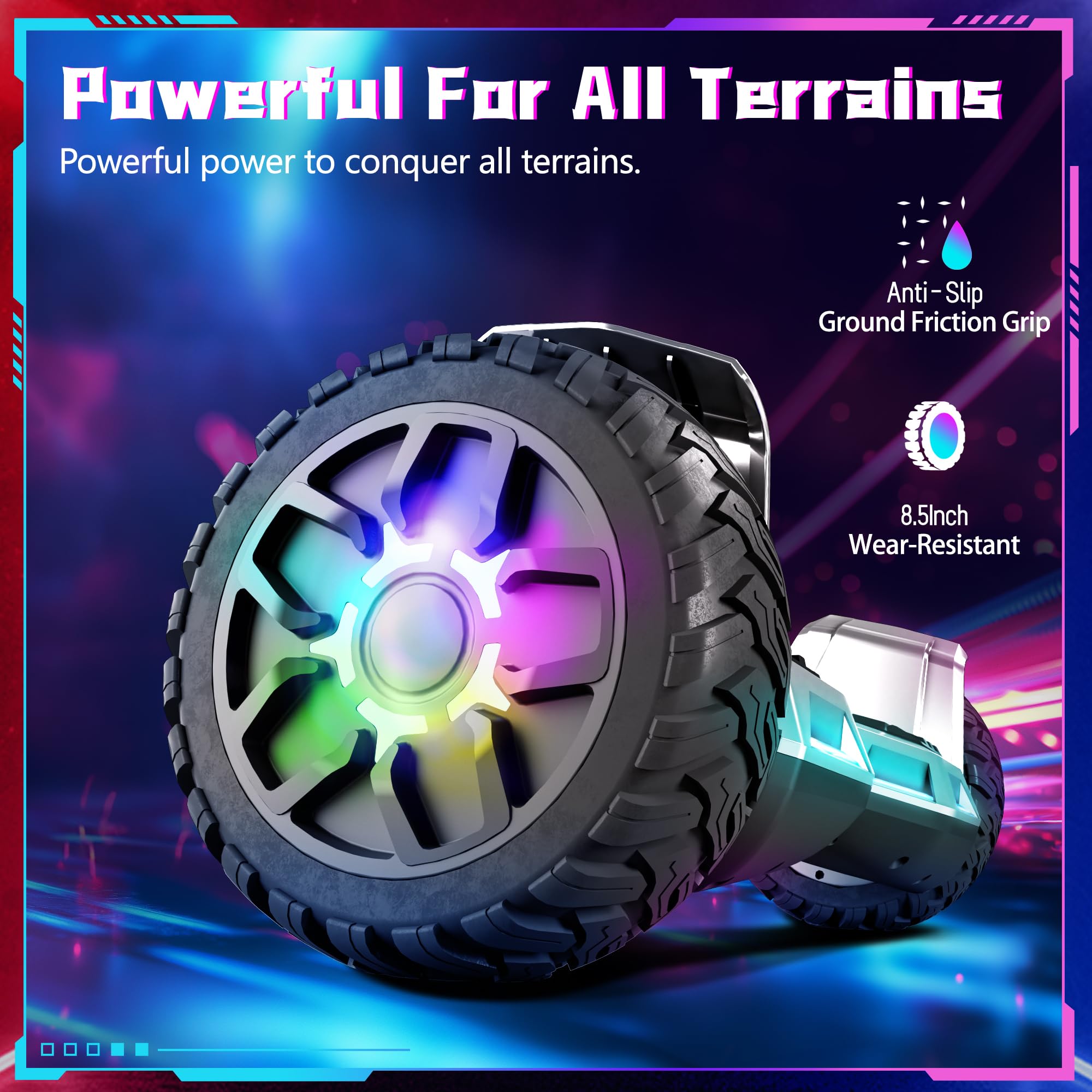 8,5-calowa deskorolka All Terrain Hoverboard z oświetleniem LED, samobalansująca deskorolka All Terrain Hoverboard z Bluetooth dla dzieci