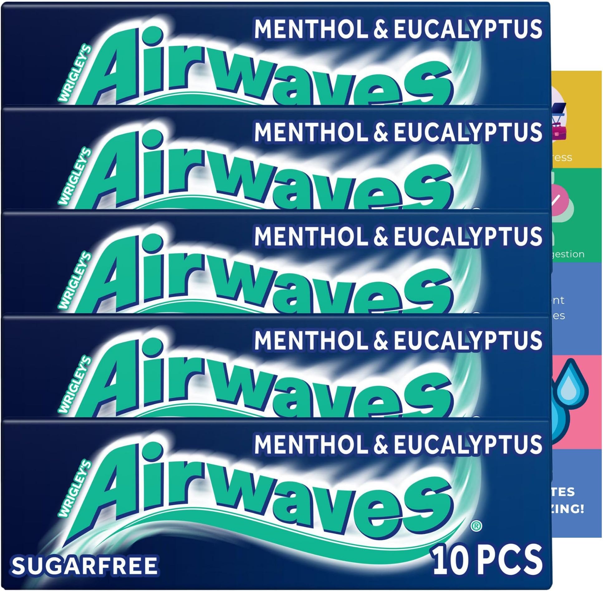 Chewing Gum Bundle With 5x Airwaves Gum Menthol & Eucalyptus (10pcs each) and 1x JenBurr Leaflet